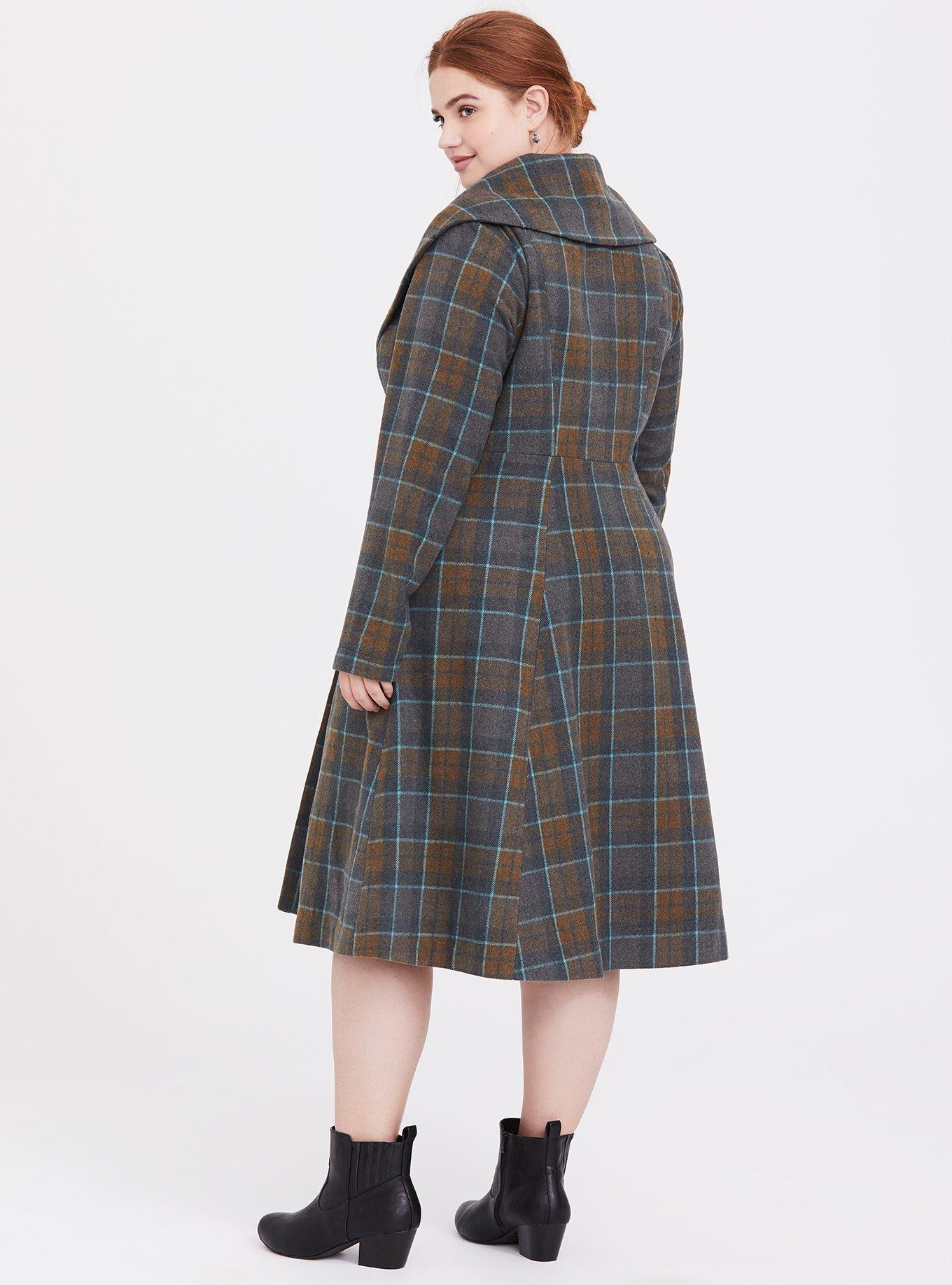 Outlander Mackenzie Tartan Plaid Woolen Fit & Flare Coat, MULTI, alternate