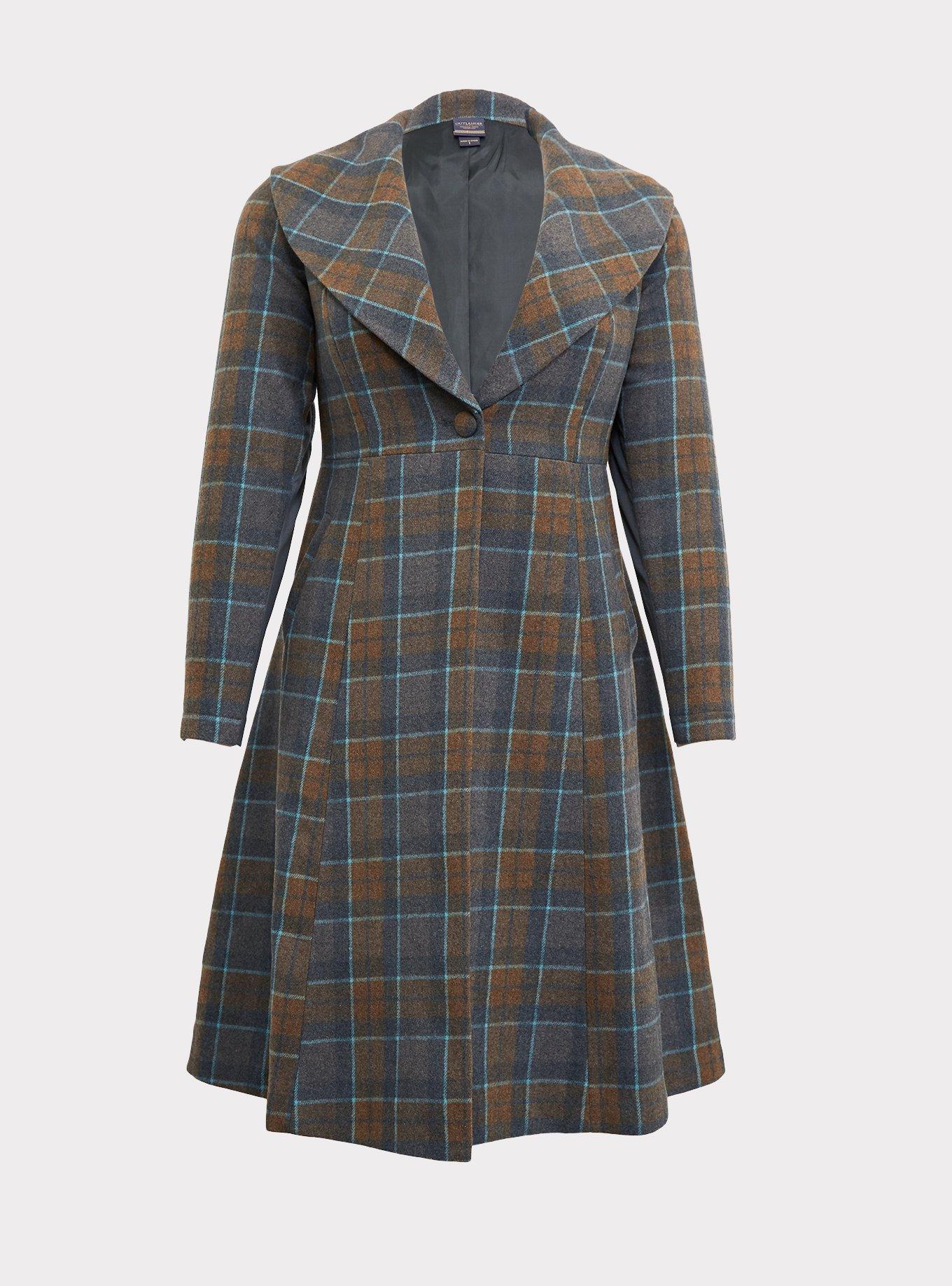 Plus Size - Outlander Mackenzie Tartan Plaid Woolen Fit & Flare Coat -  Torrid