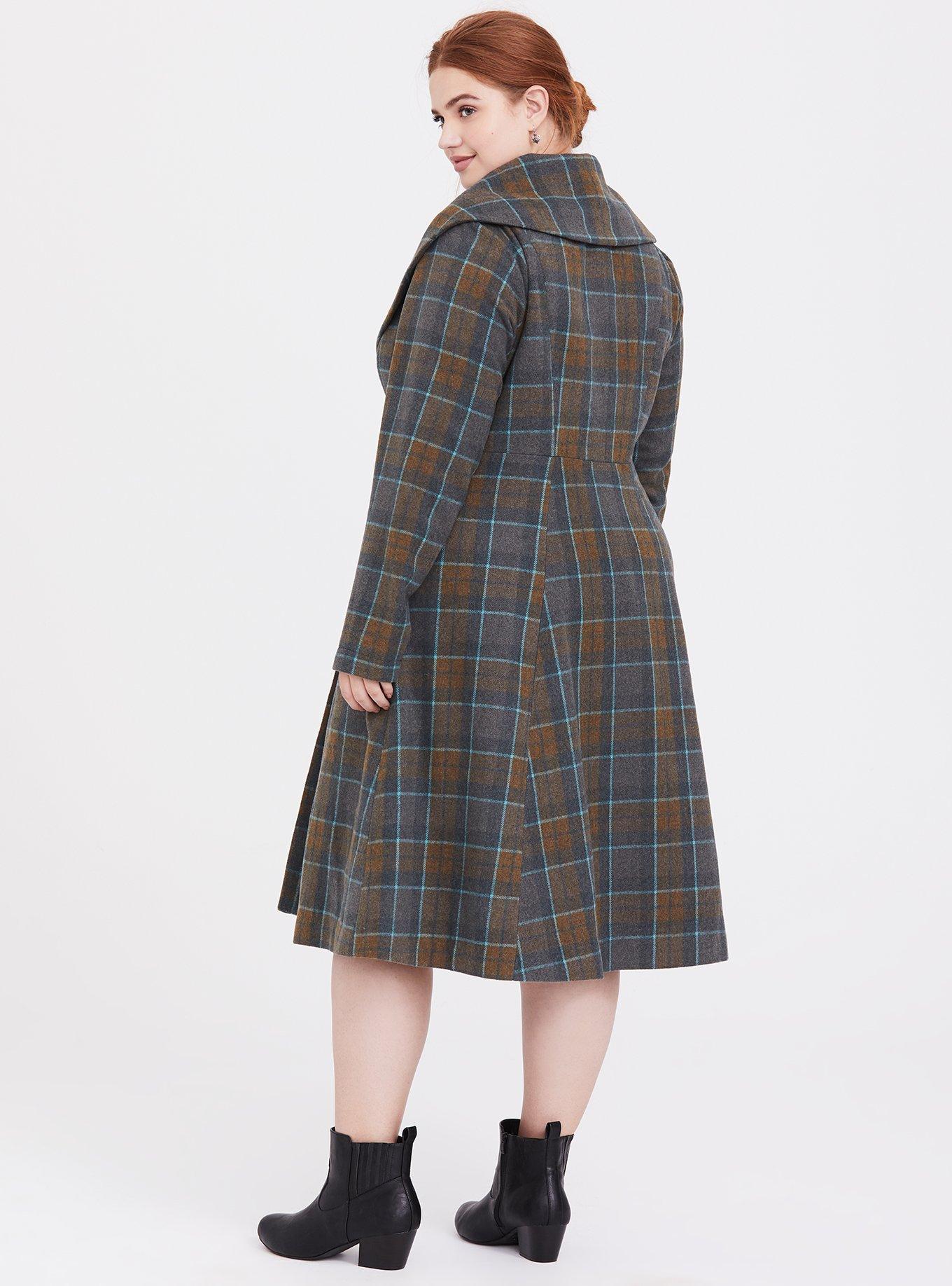 Plus Size Outlander Mackenzie Tartan Plaid Woolen Fit Flare Coat Torrid