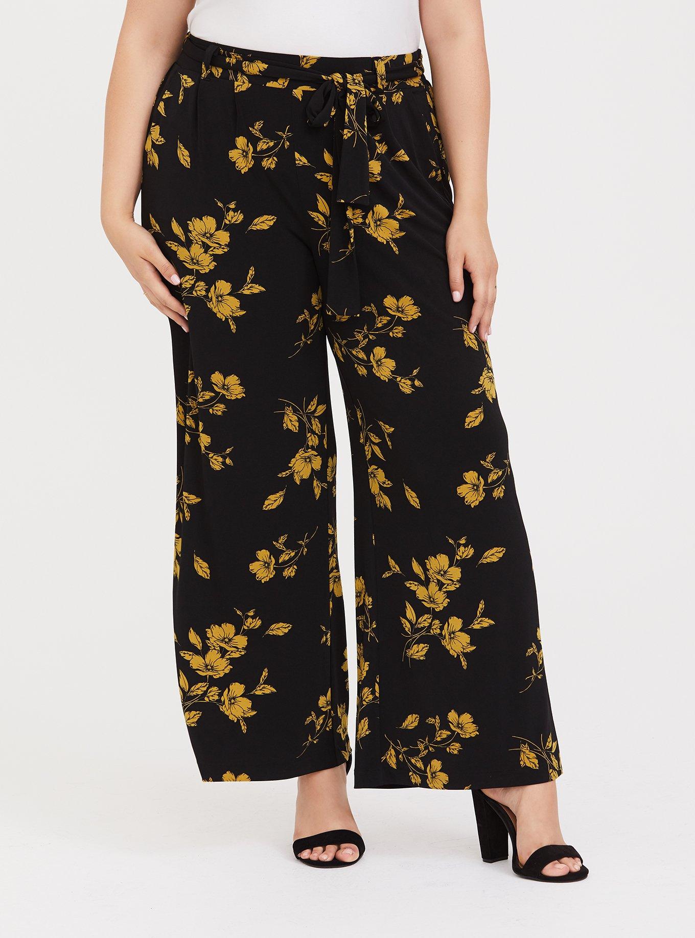 Plus Size - Black & Yellow Floral Studio Knit Wide Leg Pant - Torrid