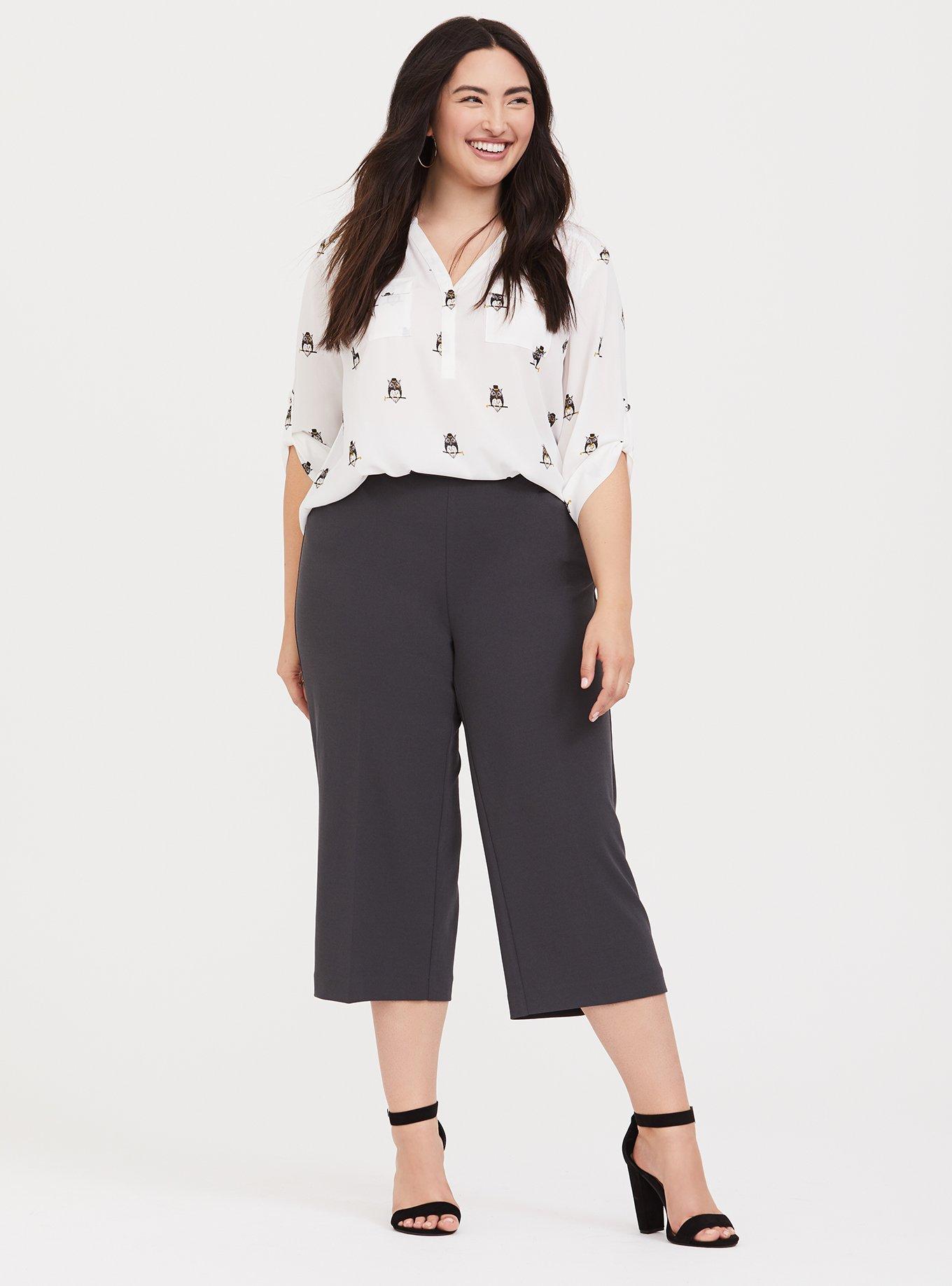 Dark Grey Crepe Culotte Pant, GREY, alternate