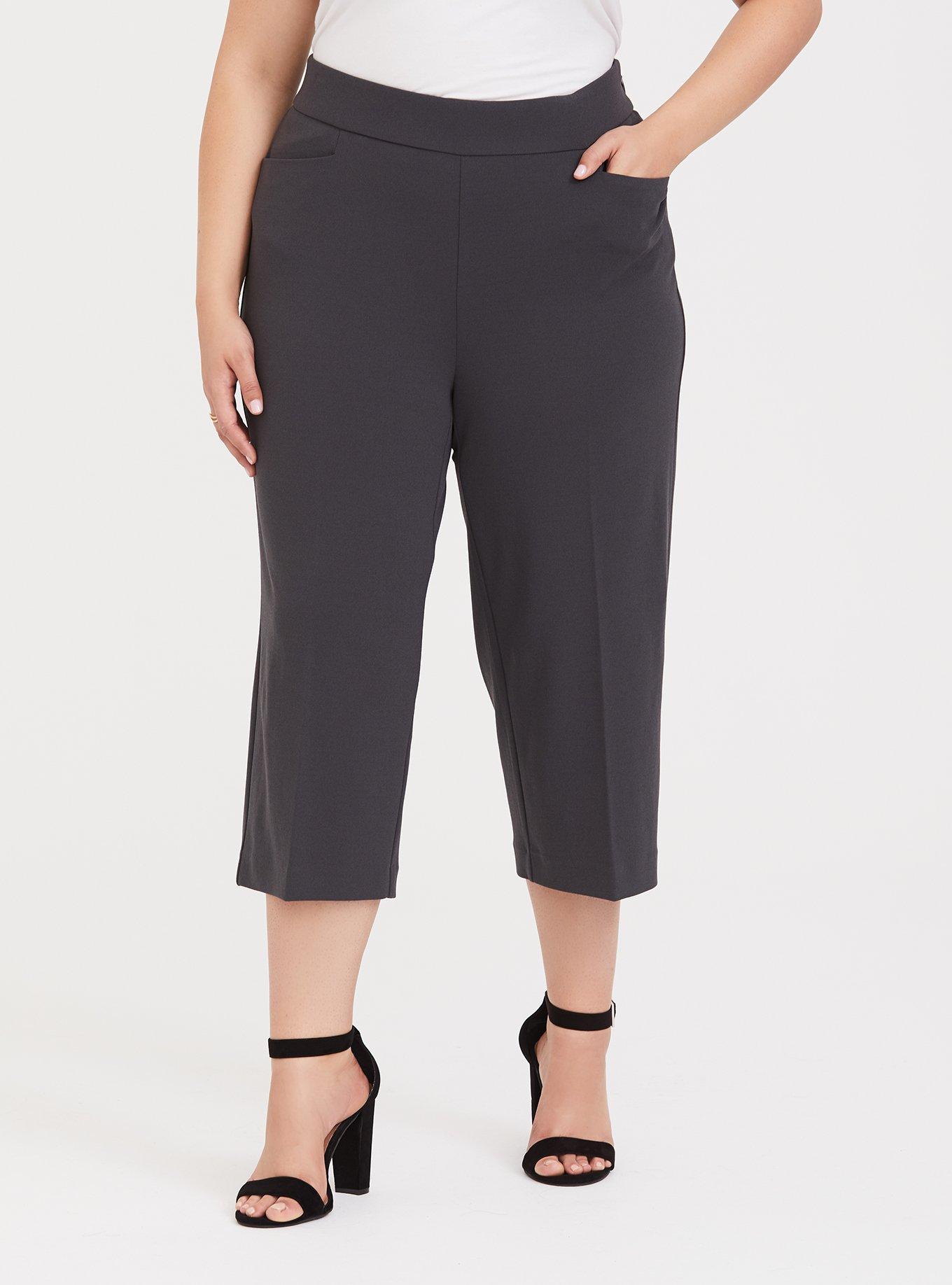 Dark Grey Crepe Culotte Pant, GREY, hi-res