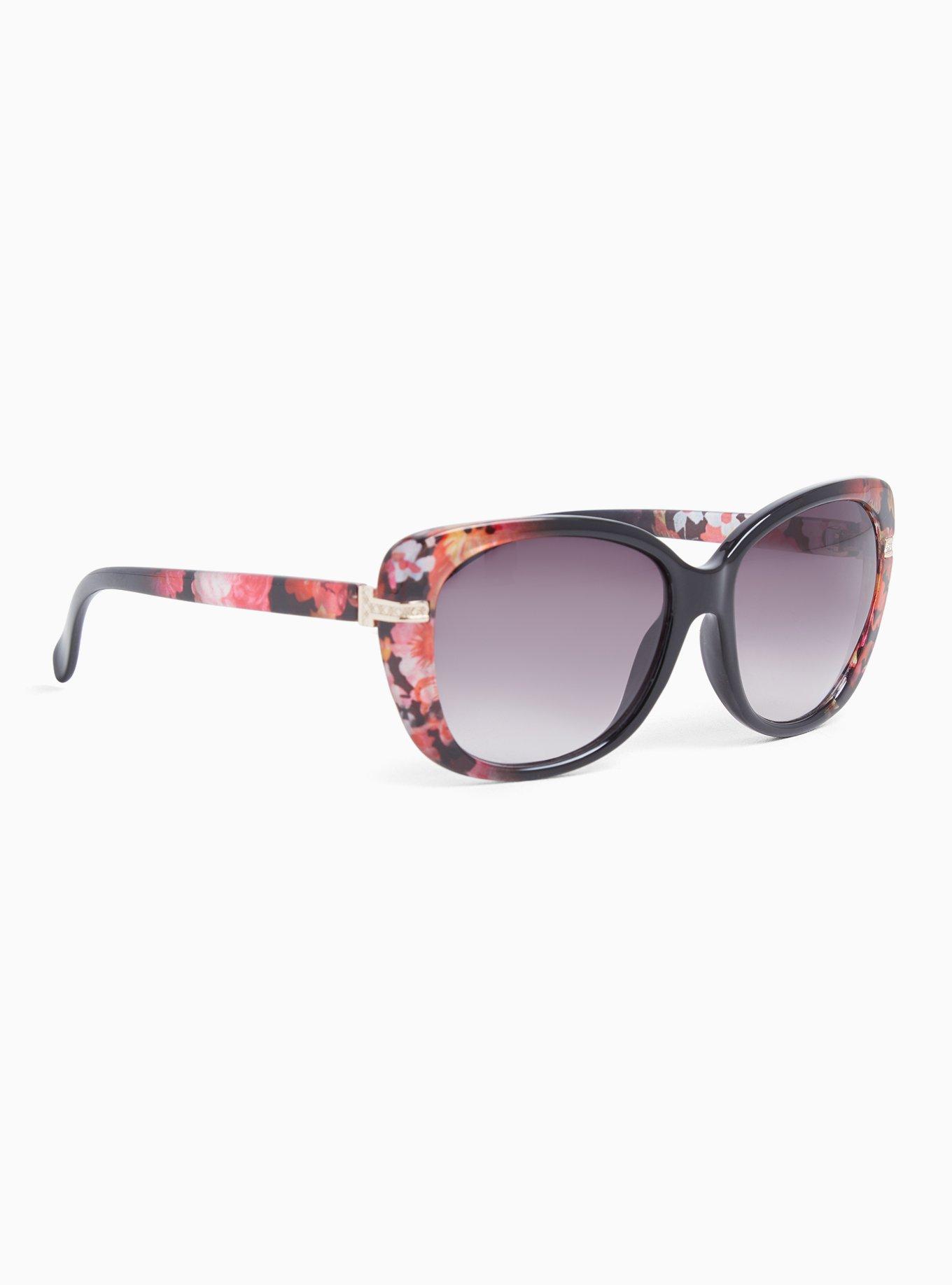 Plus Size Black Floral Oversized Sunglasses, , alternate