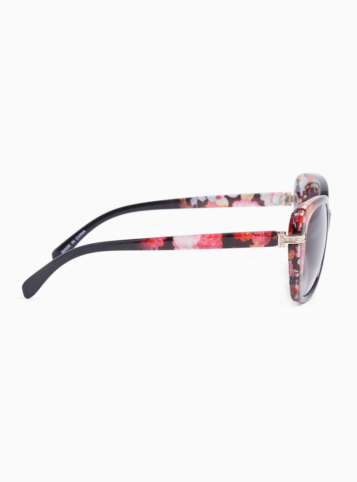Plus Size Black Floral Oversized Sunglasses, , alternate