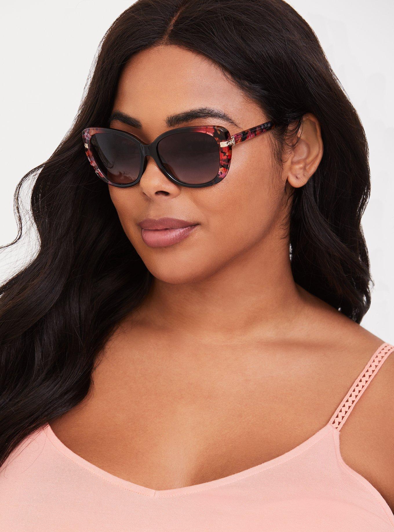Plus Size Black Floral Oversized Sunglasses, , alternate