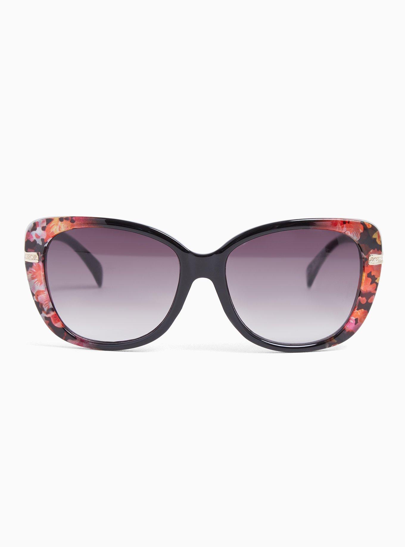 Plus Size Black Floral Oversized Sunglasses, , hi-res