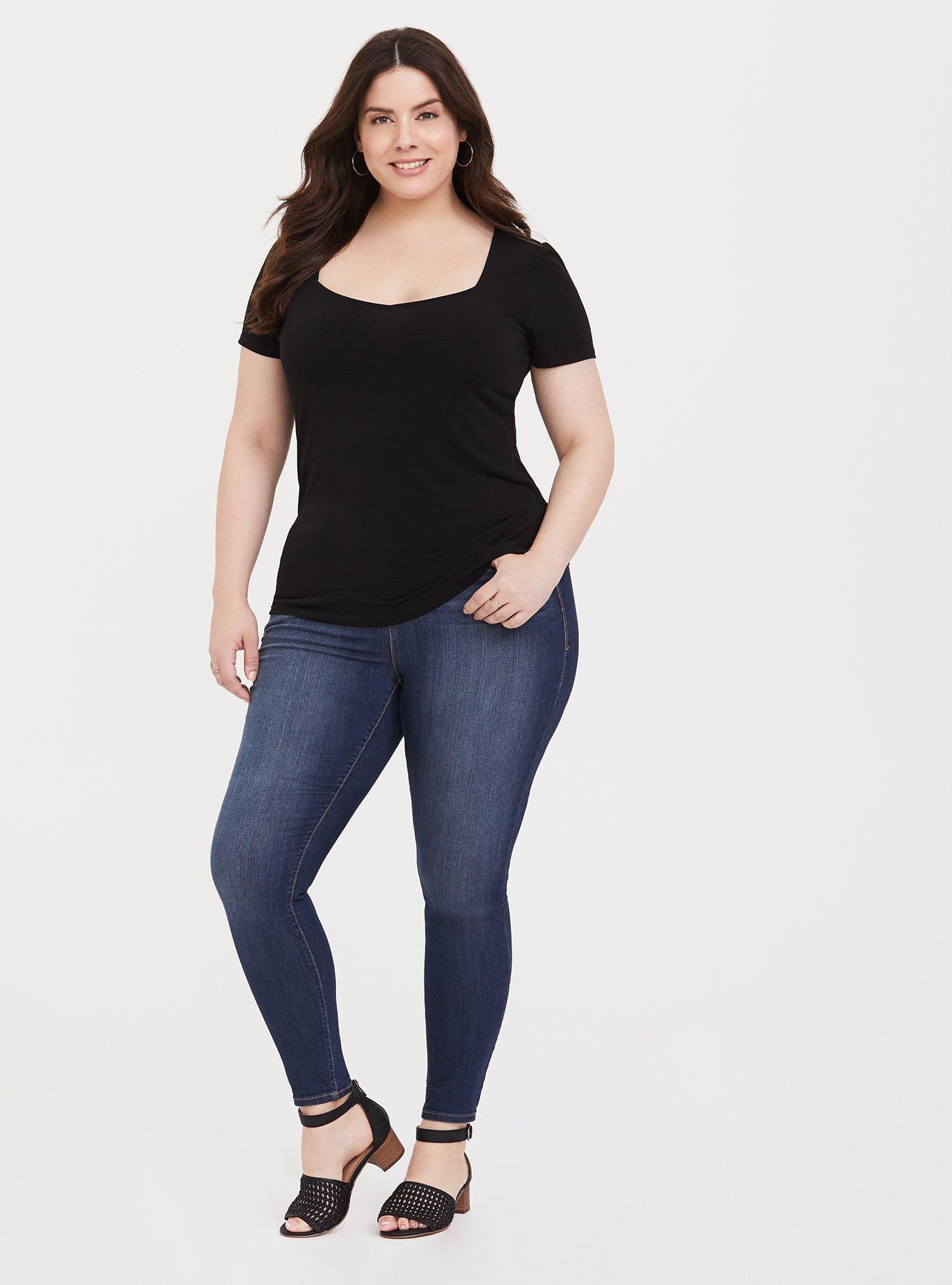 Plus Size Studio Knit Sweetheart Neckline Top, DEEP BLACK, alternate