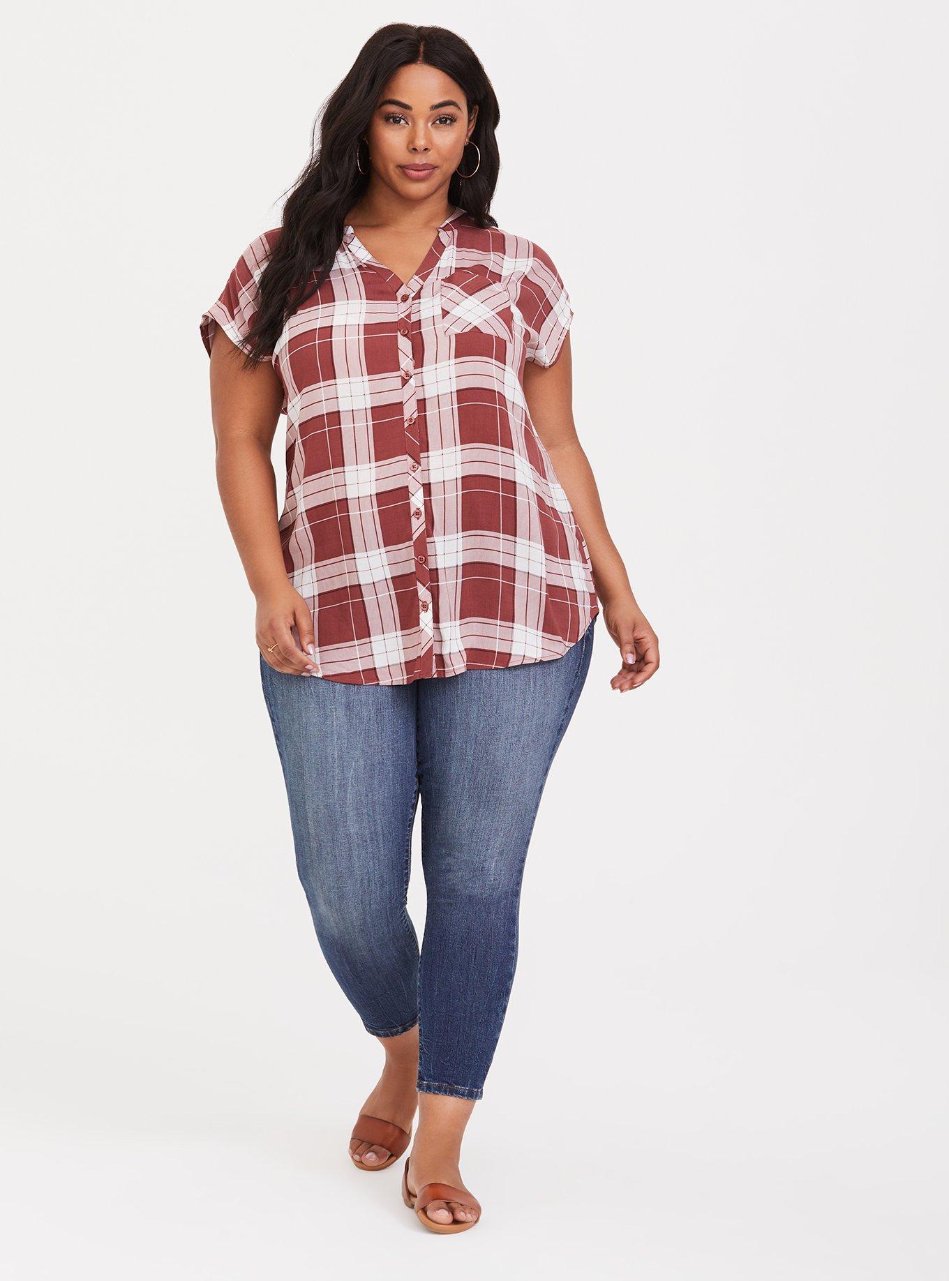 Plus Size Challis Dolman Tunic Top, SPLATTER PLAID, alternate
