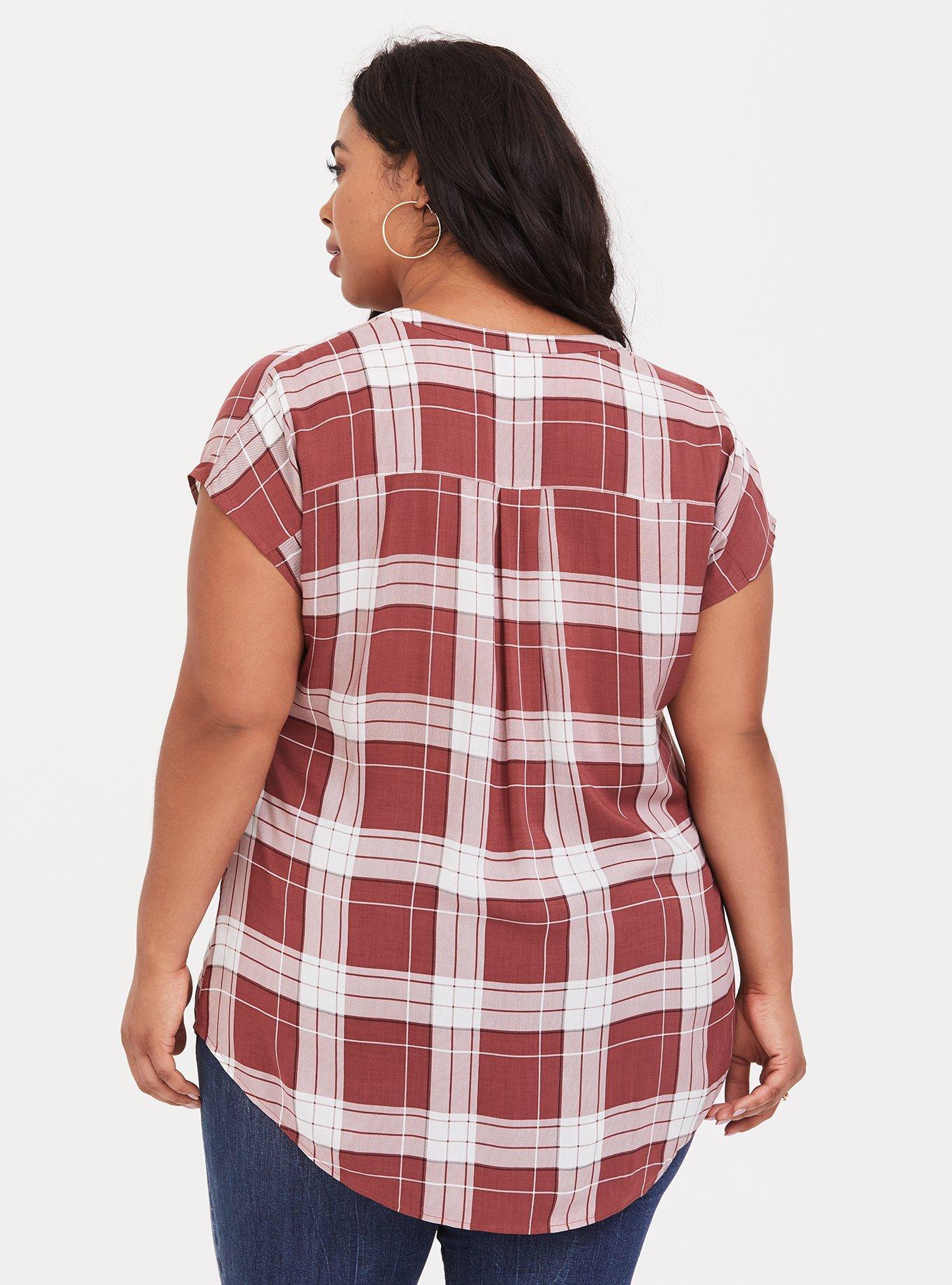 Plus Size Challis Dolman Tunic Top, SPLATTER PLAID, alternate