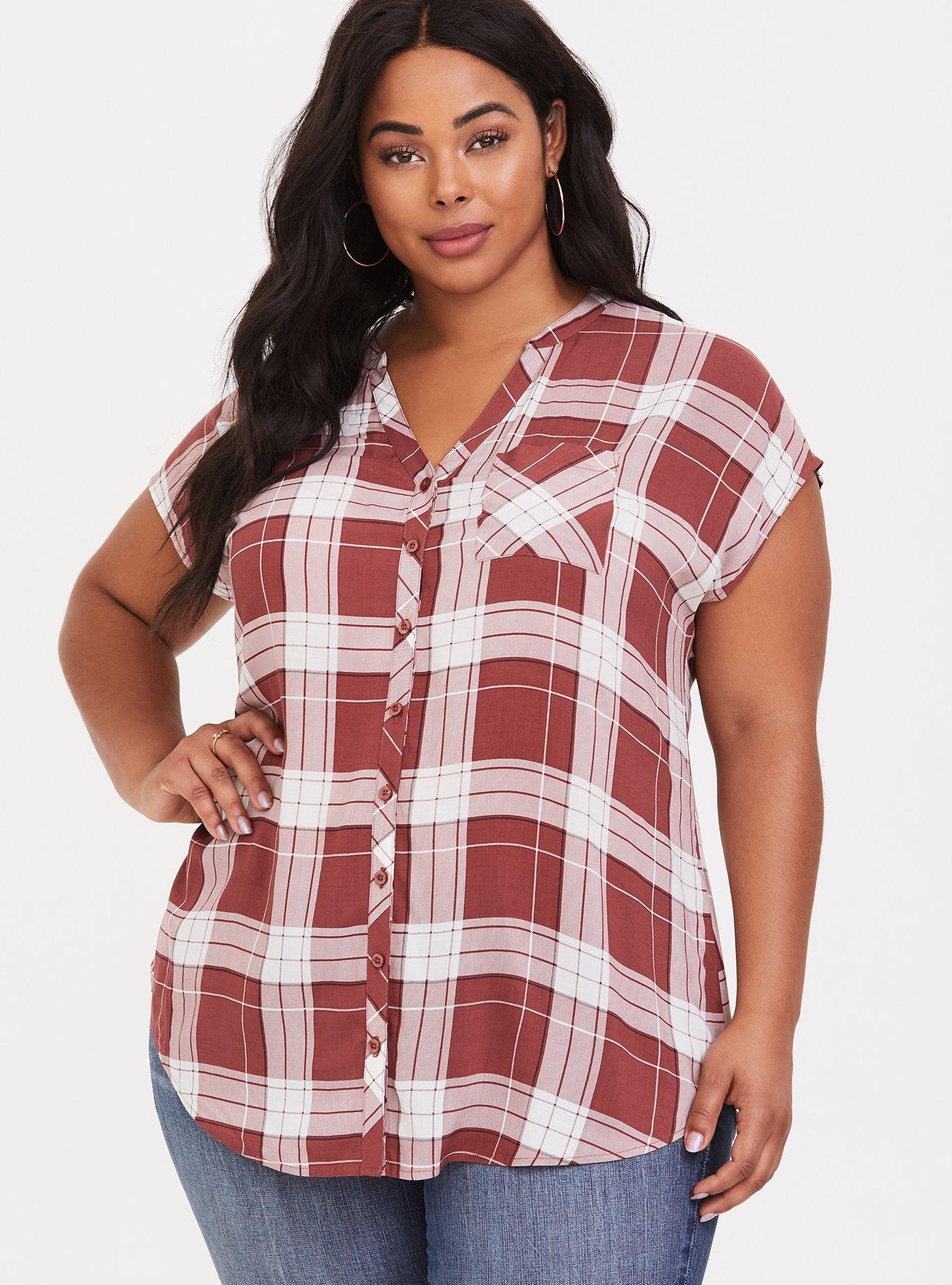 Plus Size - Jeggings - Plaid Print Red Wash - Torrid