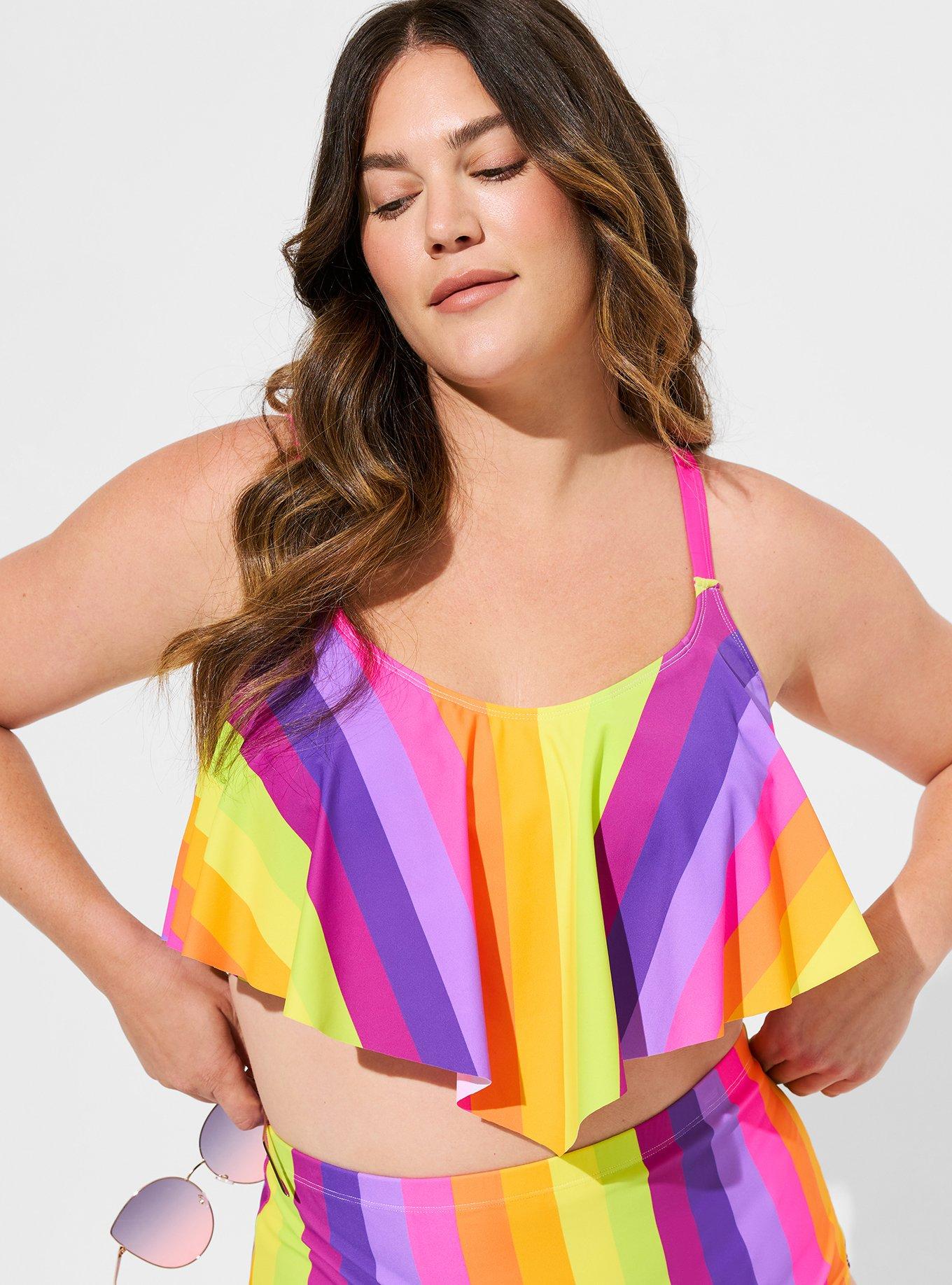Plus Size - Rainbow Mesh V-Flounce Bikini Top - Torrid