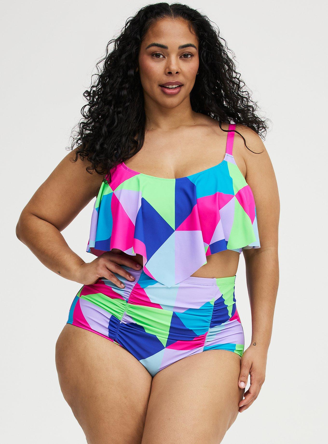 Wireless Flounce Bikini Top, CHILL OUT GEO MULTI, hi-res