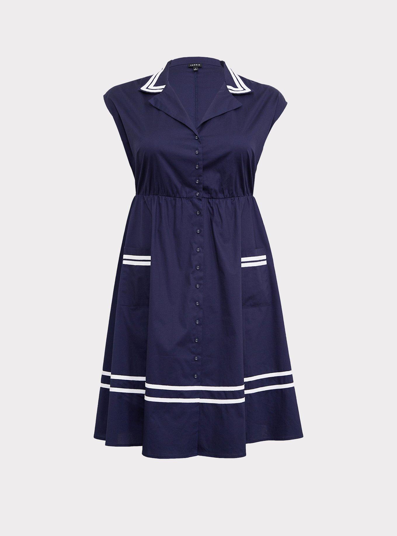 Plus Size Navy Button Front Sailor Swing Dress Torrid