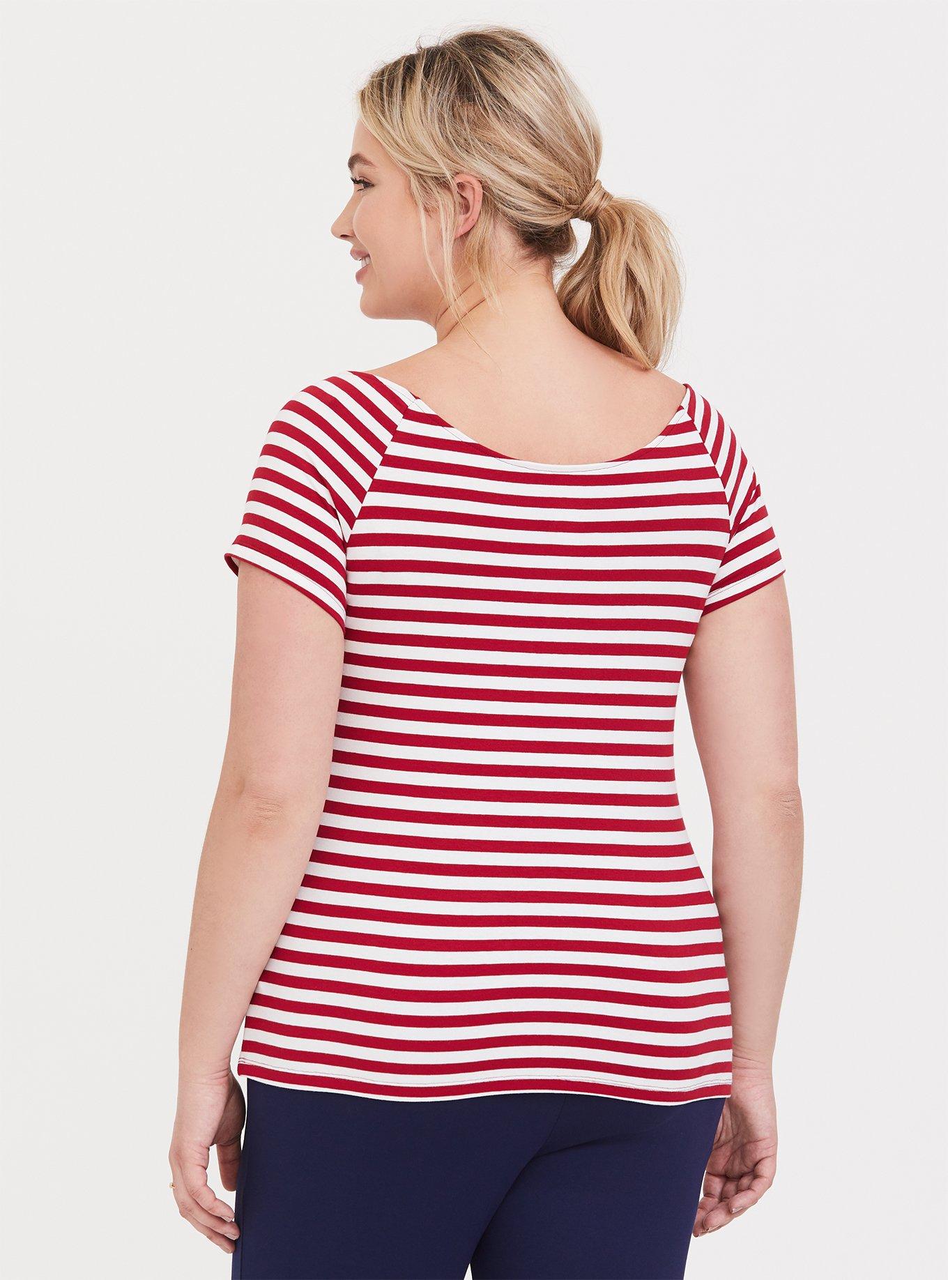 White & Red Stripe Bow Boat Neck Foxy Tee, STRIPE, alternate