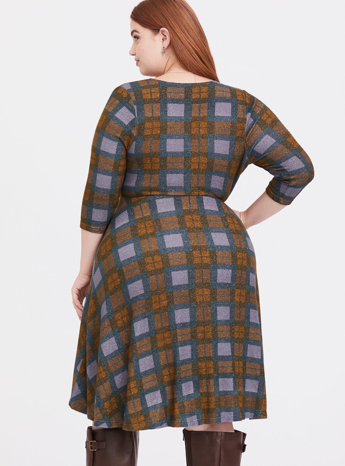 Plus Size Outlander Tartan Plaid Hacci Wrap Dress, MULTI, alternate