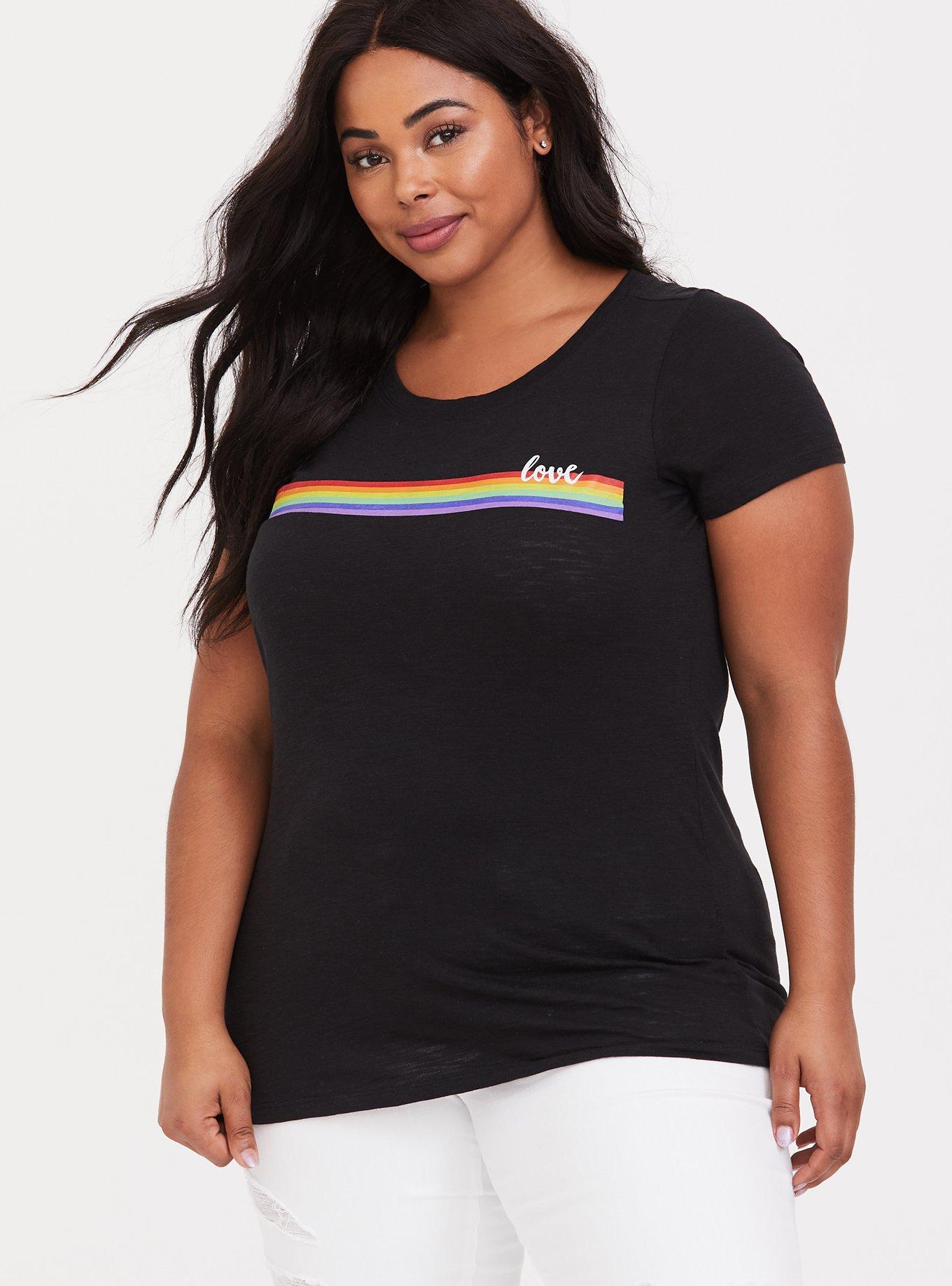 Plus Size - Black & Rainbow Stripe Love Slim Fit Tee - Torrid