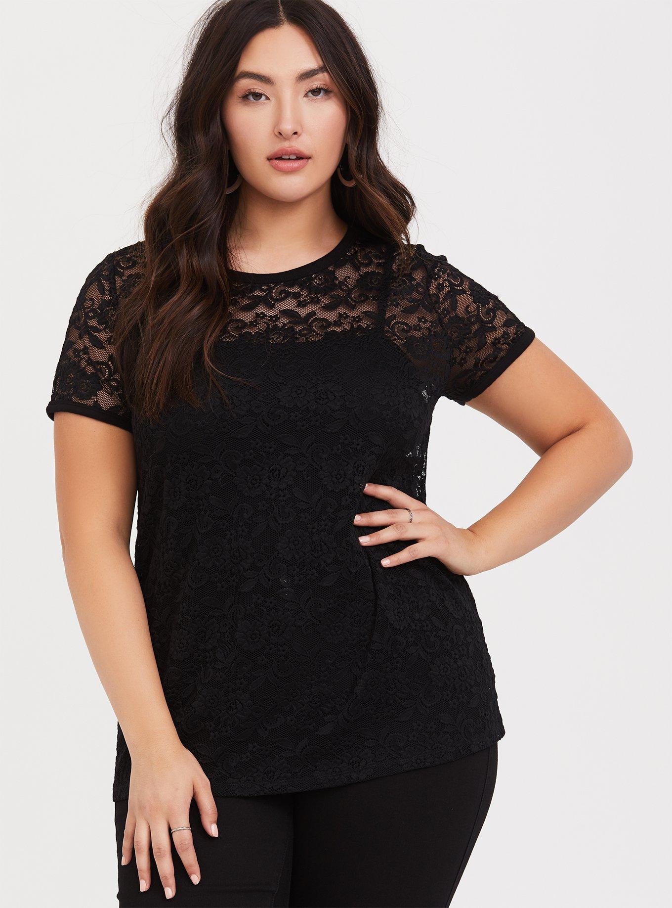 torrid, Tops, Newblack Lace Floral Mesh Short Sleeve Shirt By Torrid