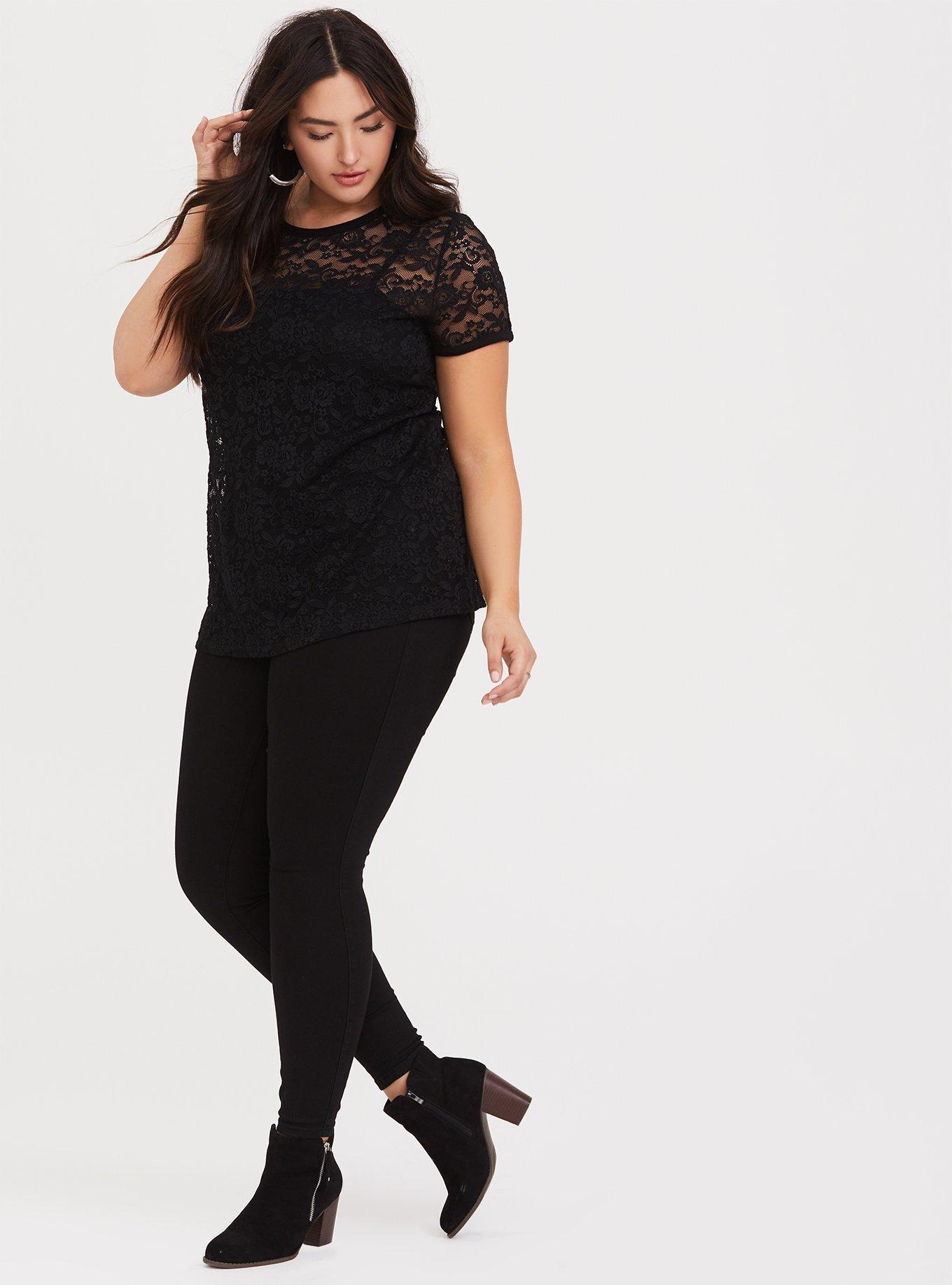 Torrid black blouse with key hole front and back and black lace