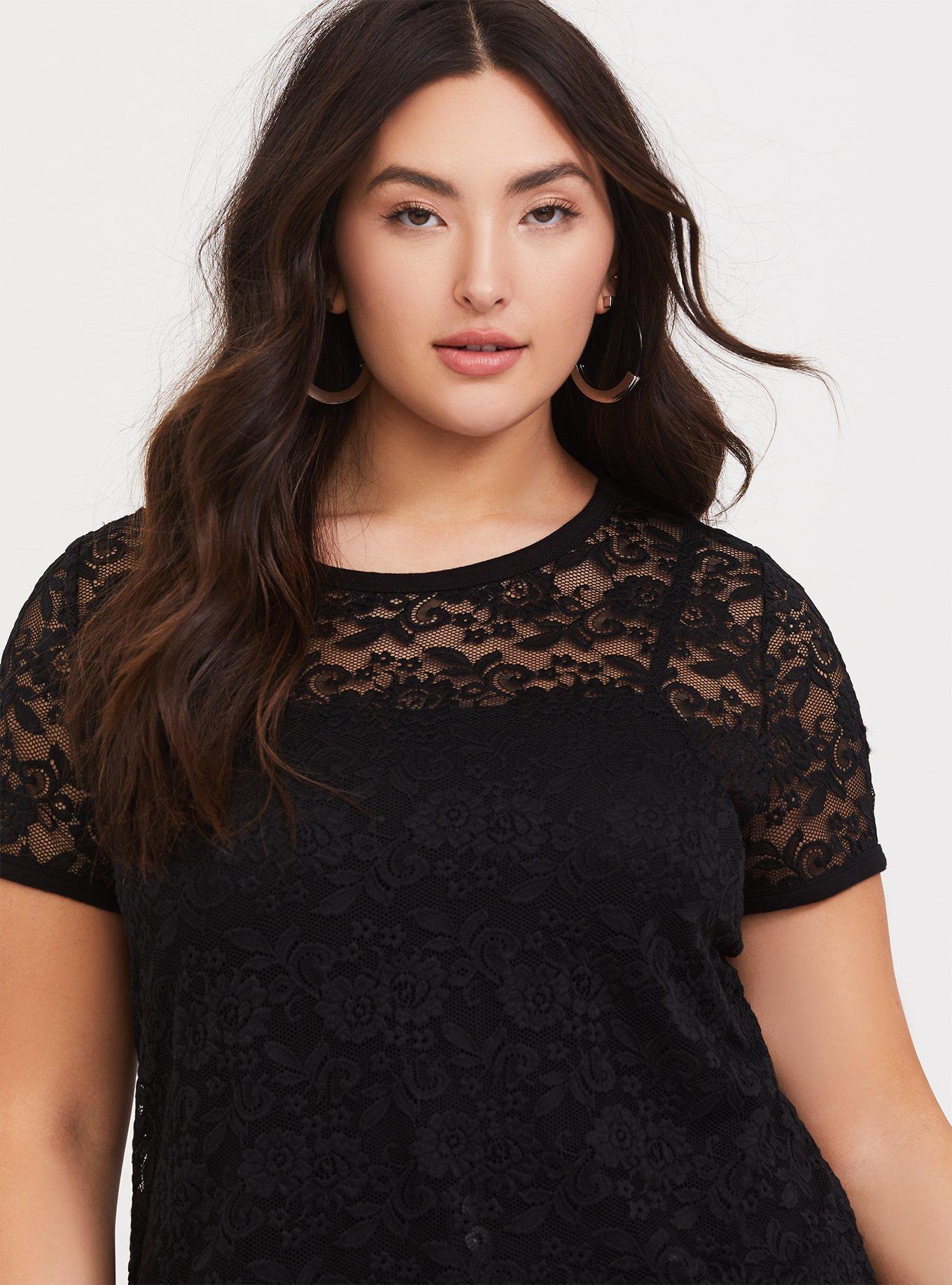 Plus Size - Black Lace Crew Tee - Torrid