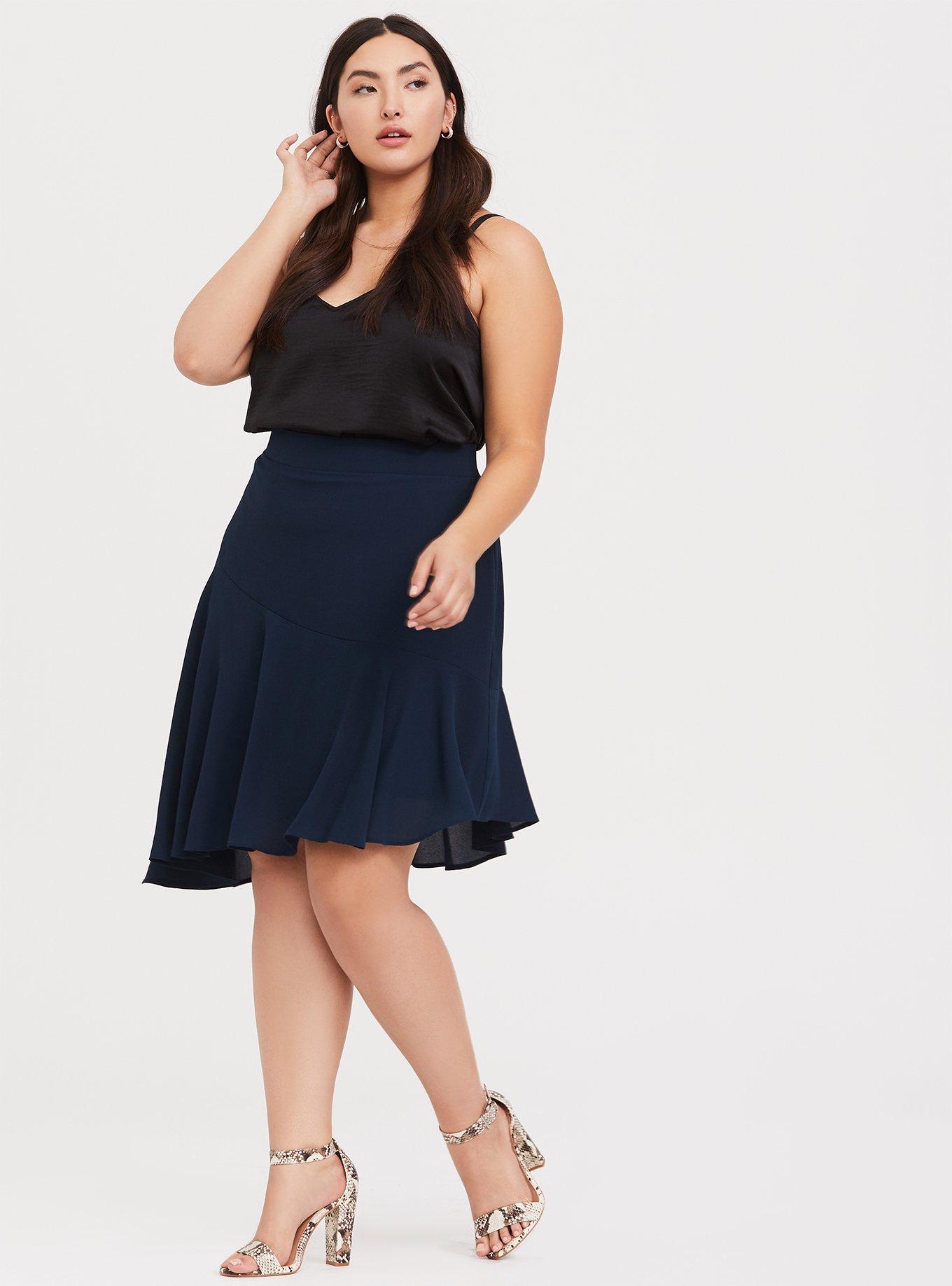 Plus Size - Navy Crepe Asymmetrical Skirt - Torrid