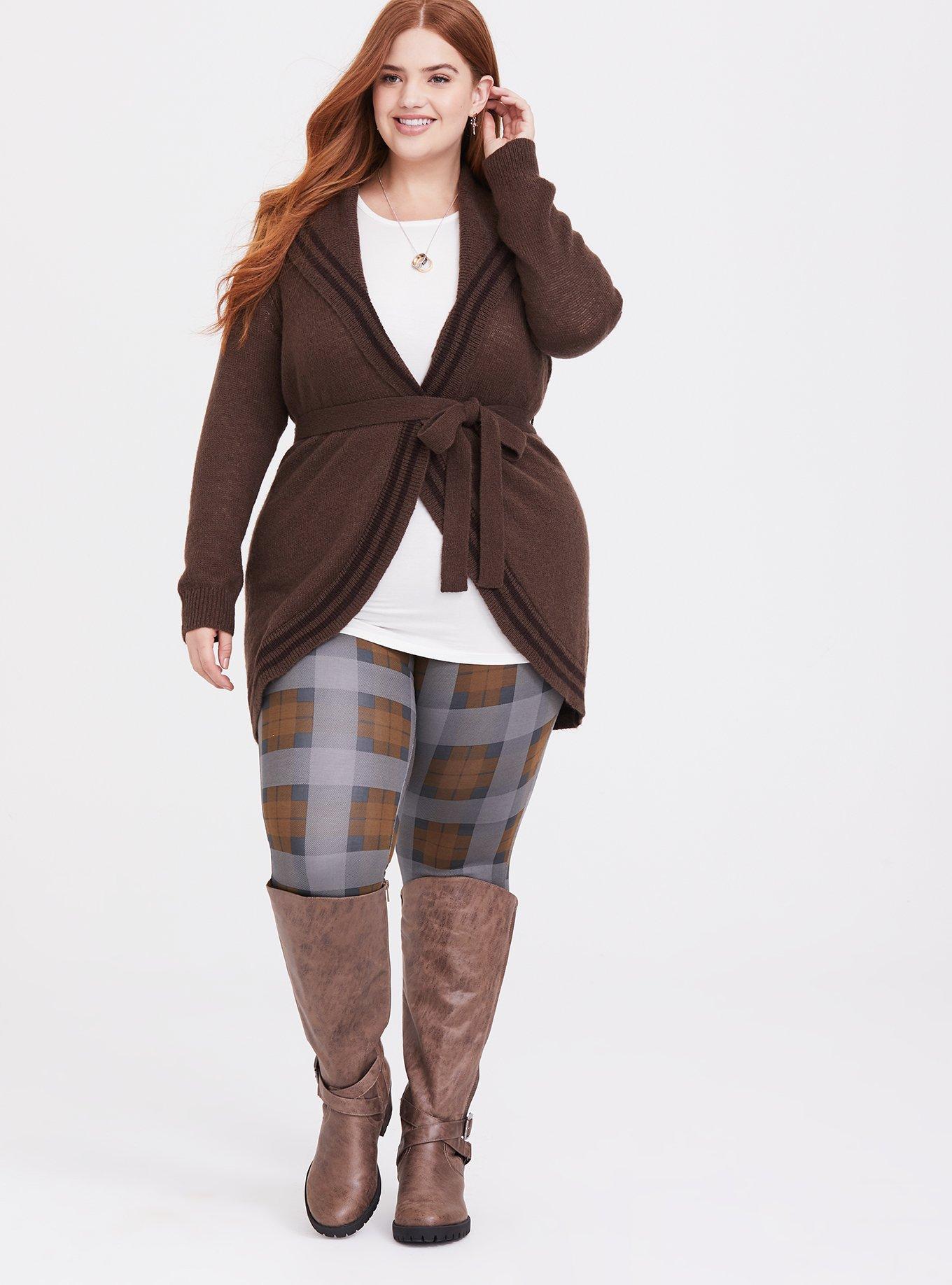 Outlander Chocolate Brown Shawl Collar Self Tie Cardigan, CHOCOLATE BROWN, alternate
