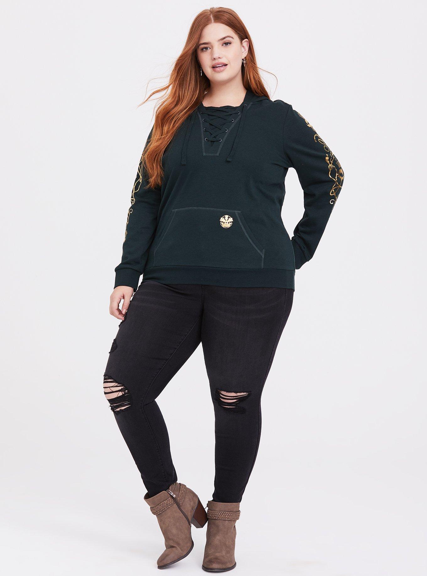 Outlander Green Thistle Print Lace-Up Hoodie, GREEN, alternate