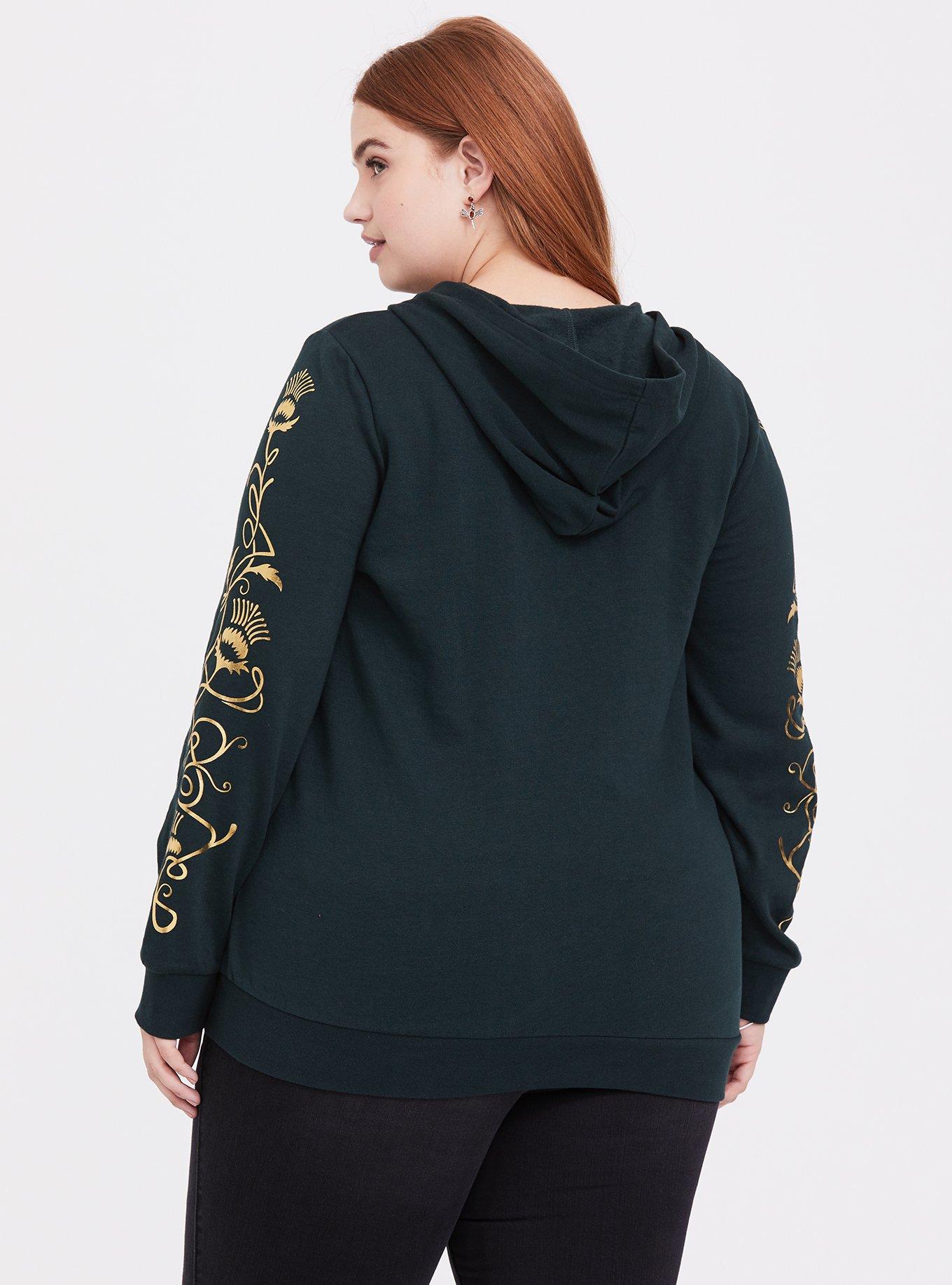 Outlander Green Thistle Print Lace-Up Hoodie, GREEN, alternate