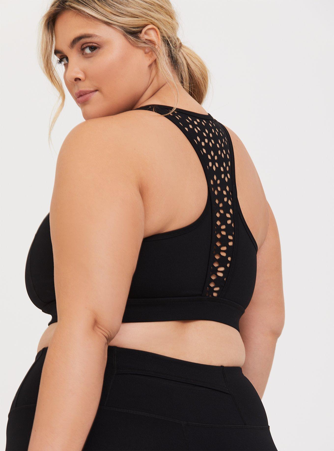 Black Laser Cut Wicking Sports Bra, DEEP BLACK, alternate
