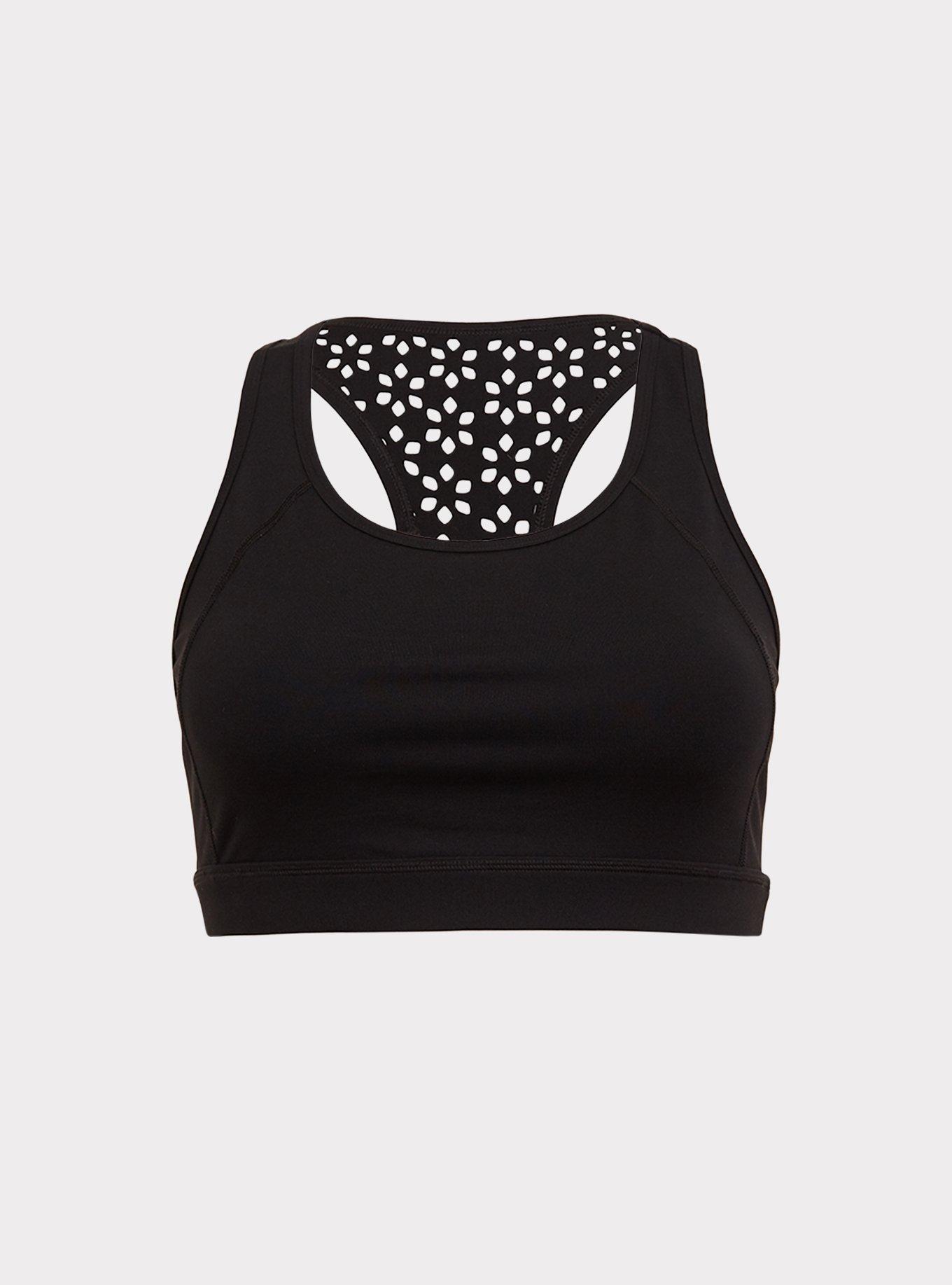 Black Laser Cut Wicking Sports Bra, , hi-res