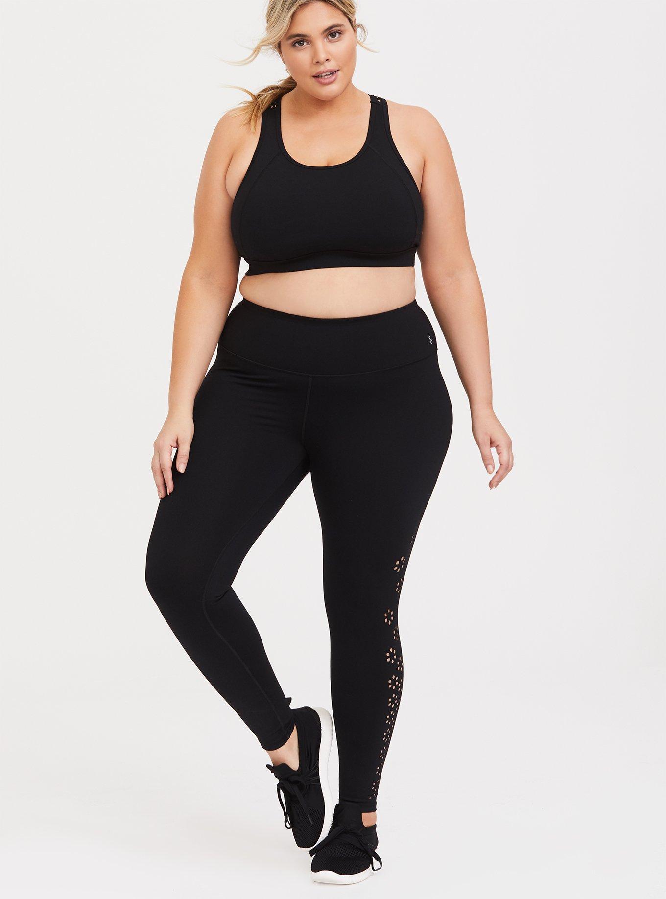 Plus Size Black Laser Cut Wicking Active Legging, DEEP BLACK, alternate