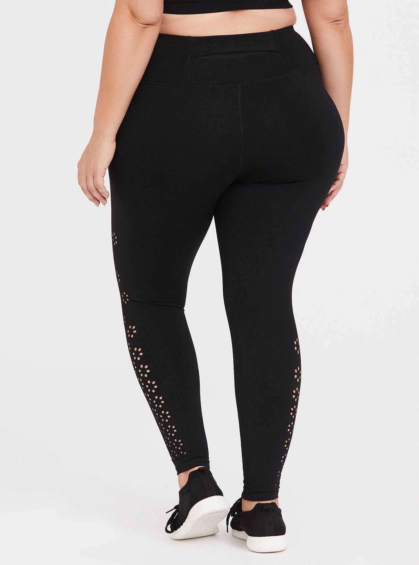 Plus Size Black Laser Cut Wicking Active Legging, DEEP BLACK, alternate