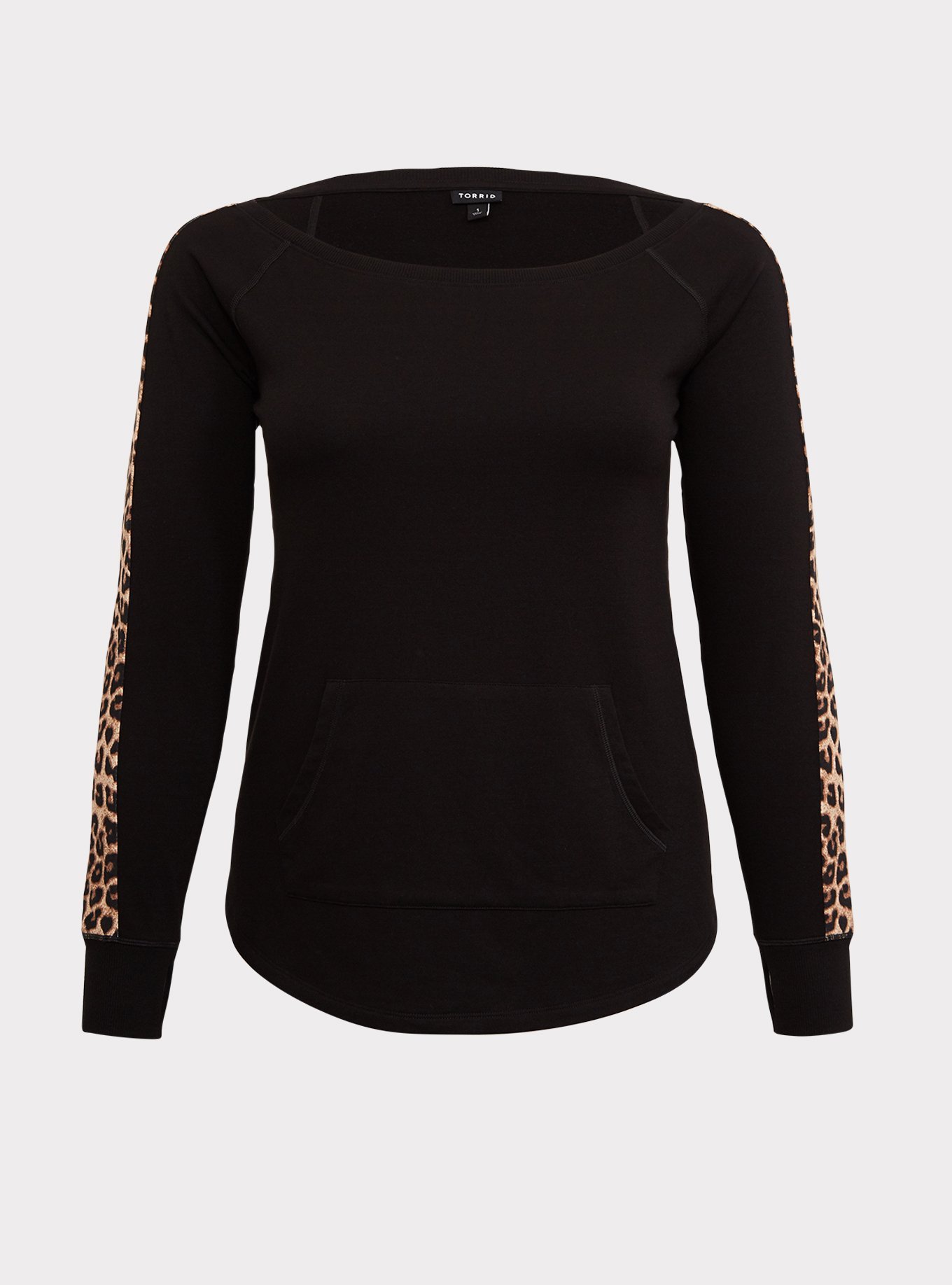 Plus Size - Black & Leopard Off Shoulder Active Sweatshirt - Torrid