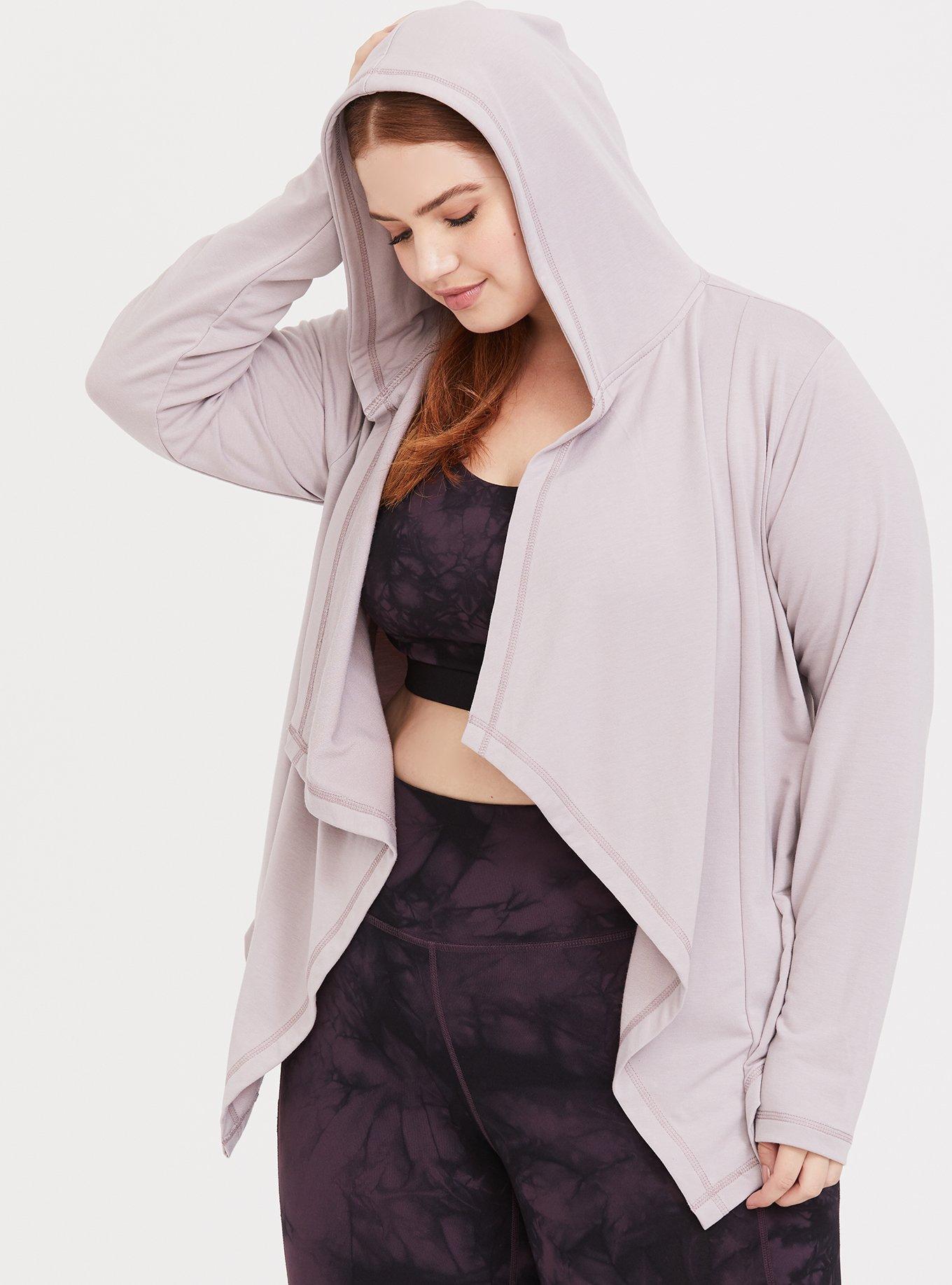 Plus Size - Lilac Purple Hooded Drape Active Cardigan - Torrid