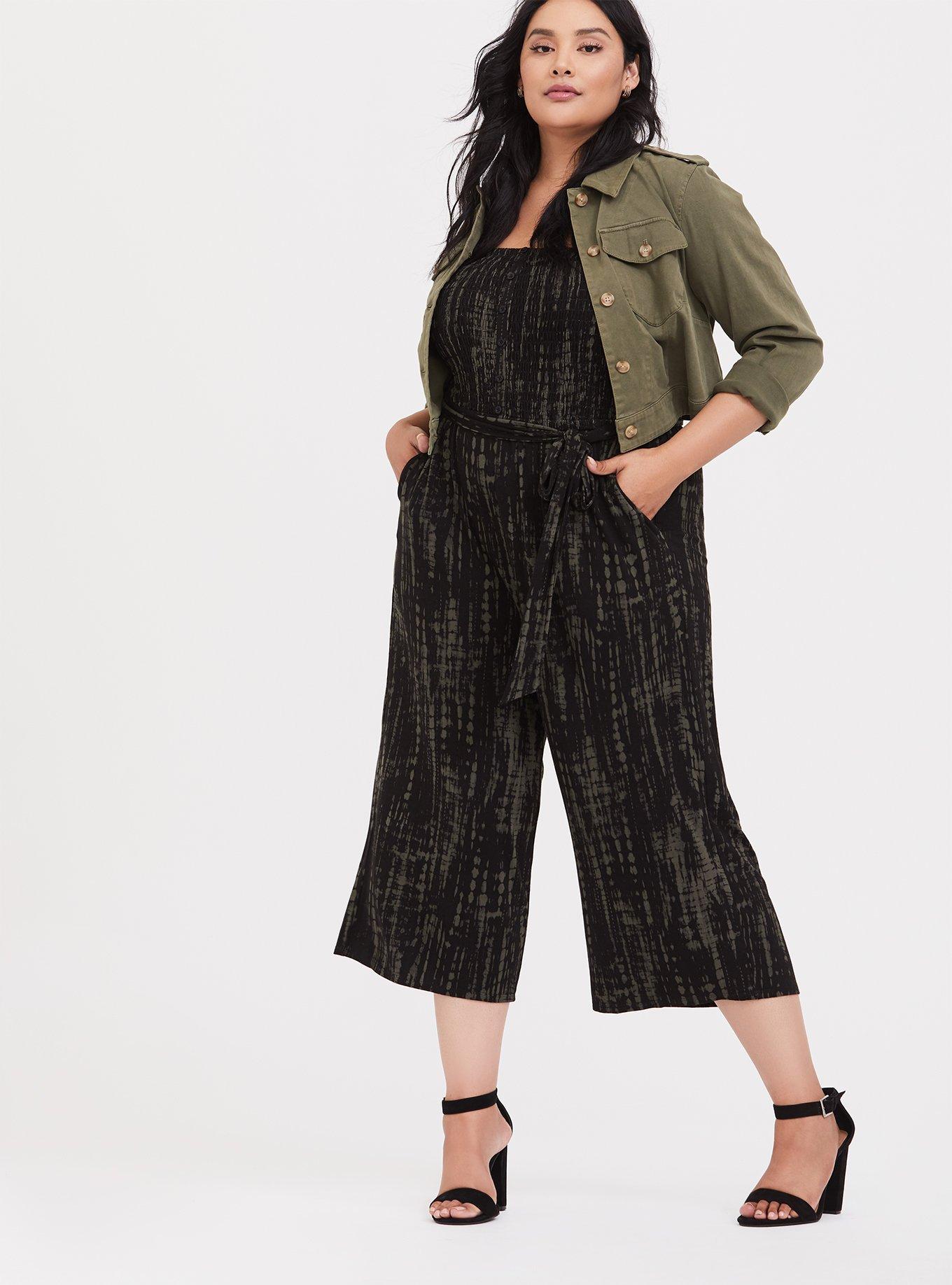 Olive Green & Black Tie-Dye Jersey Strapless Jumpsuit, TIE DYE BLACK, alternate