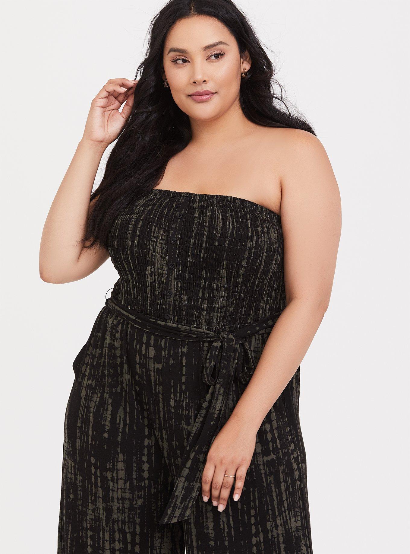 Olive Green & Black Tie-Dye Jersey Strapless Jumpsuit, TIE DYE BLACK, alternate