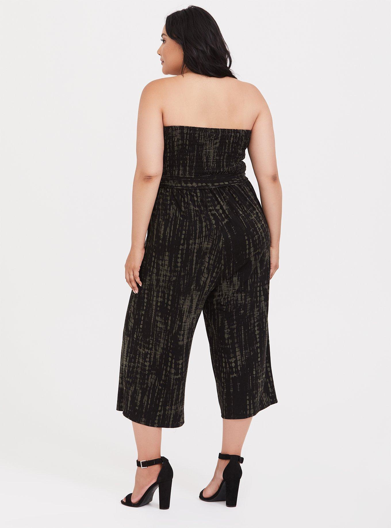 Olive Green & Black Tie-Dye Jersey Strapless Jumpsuit, TIE DYE BLACK, alternate
