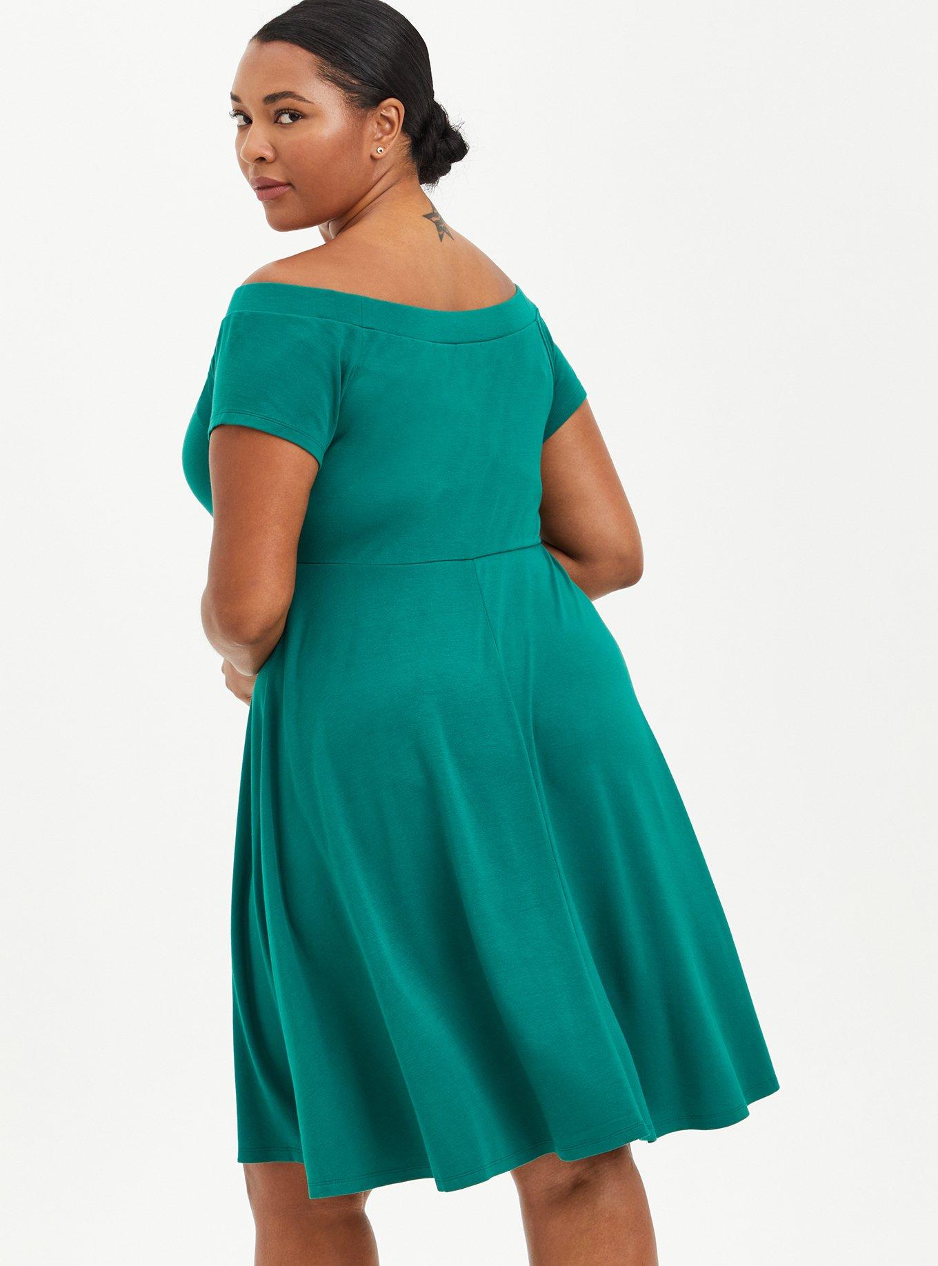green off the shoulder skater dress Cross Over Sleeveless Mini Skater Dress - Emerald Green