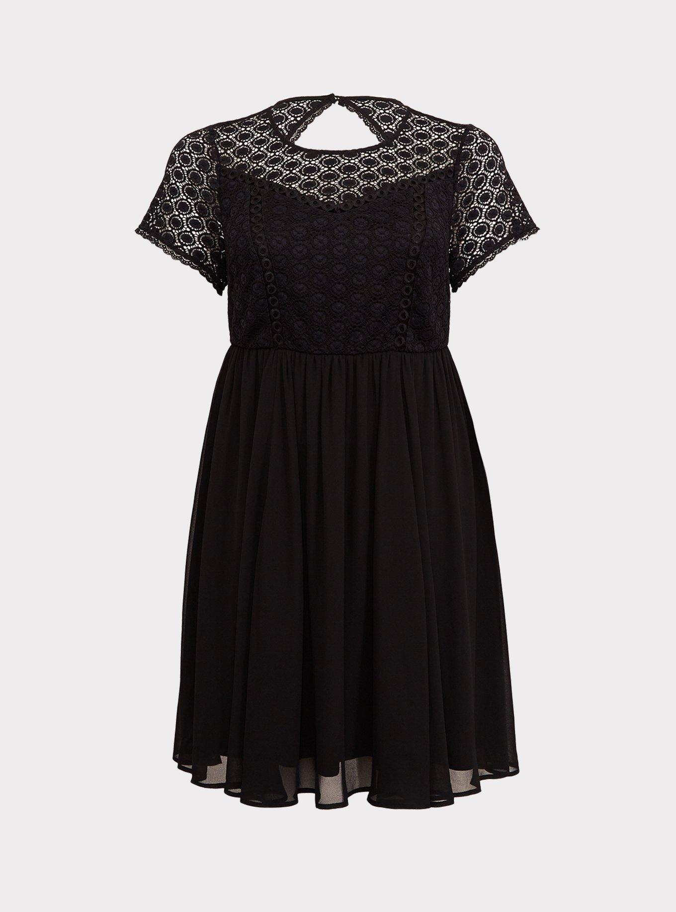 Plus Size - Black Crochet & Chiffon Skater Dress - Torrid