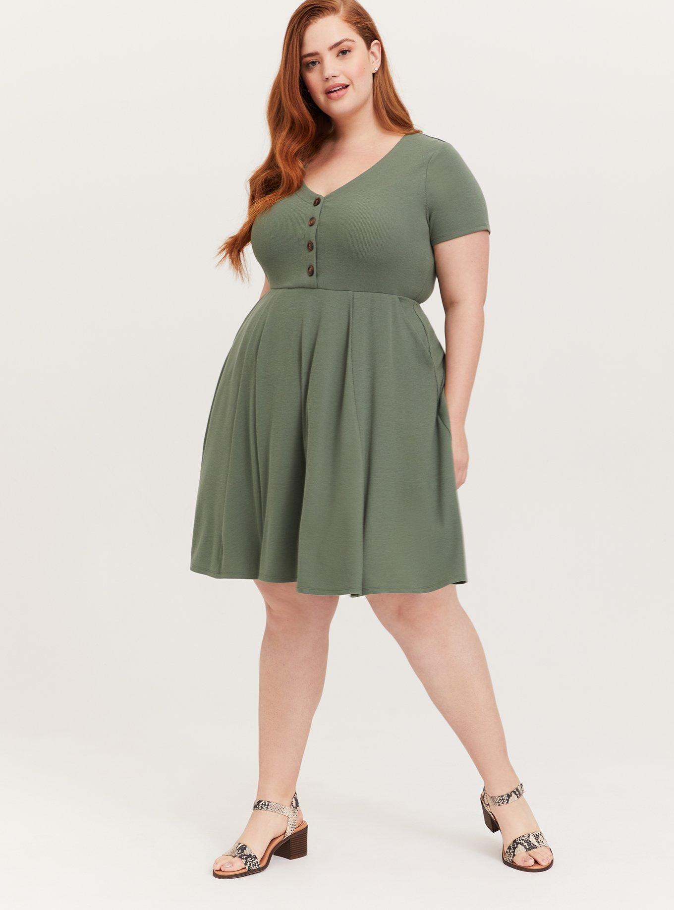 Plus Size - Mini Rib Button-Down Skater Dress - Torrid