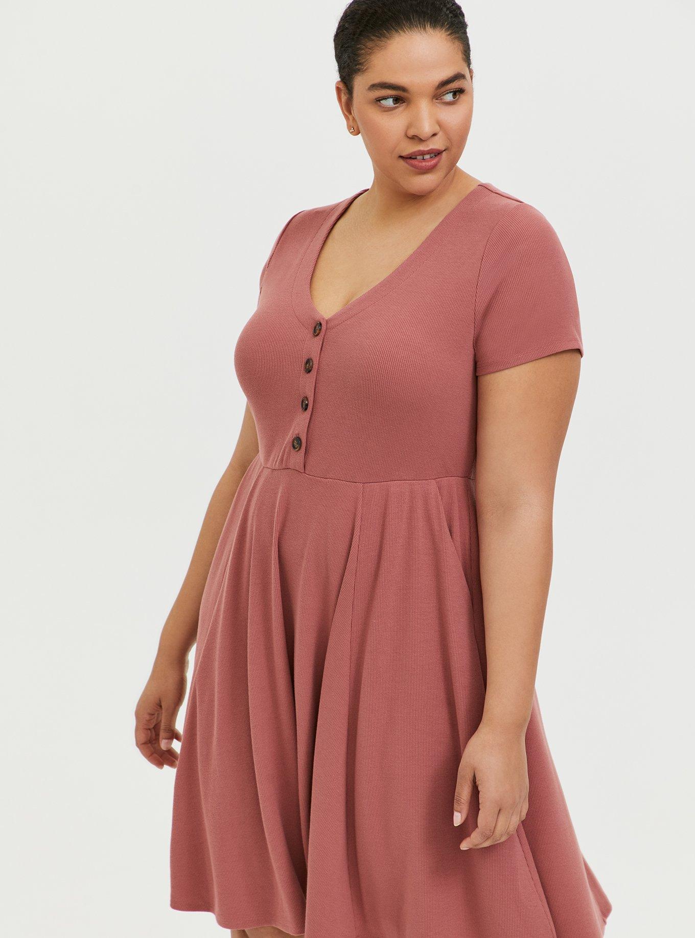 Plus Size - Mini Rib Button-Down Skater Dress - Torrid