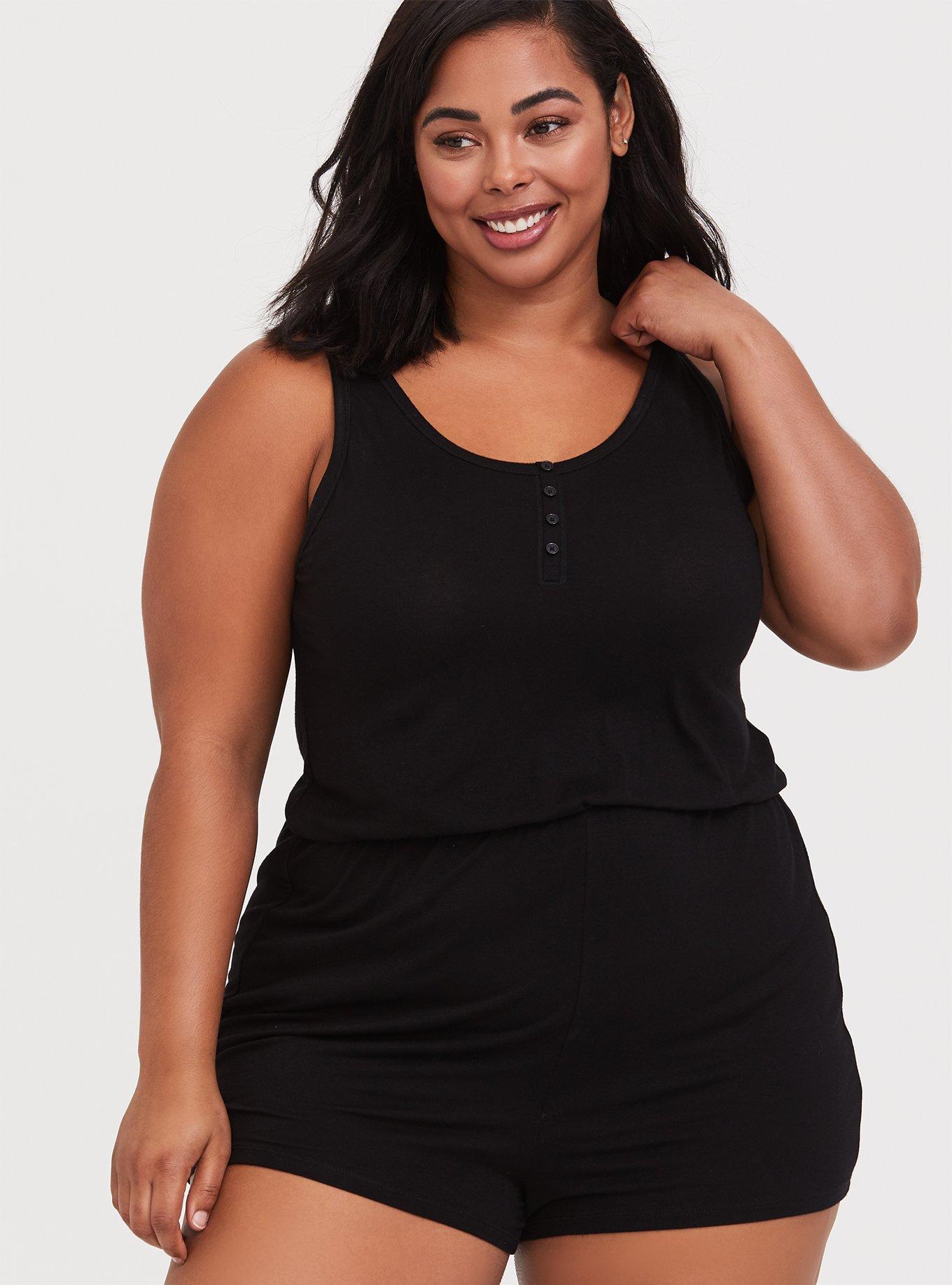 Plus Size Super Soft Henley Sleeveless Sleep Romper Torrid