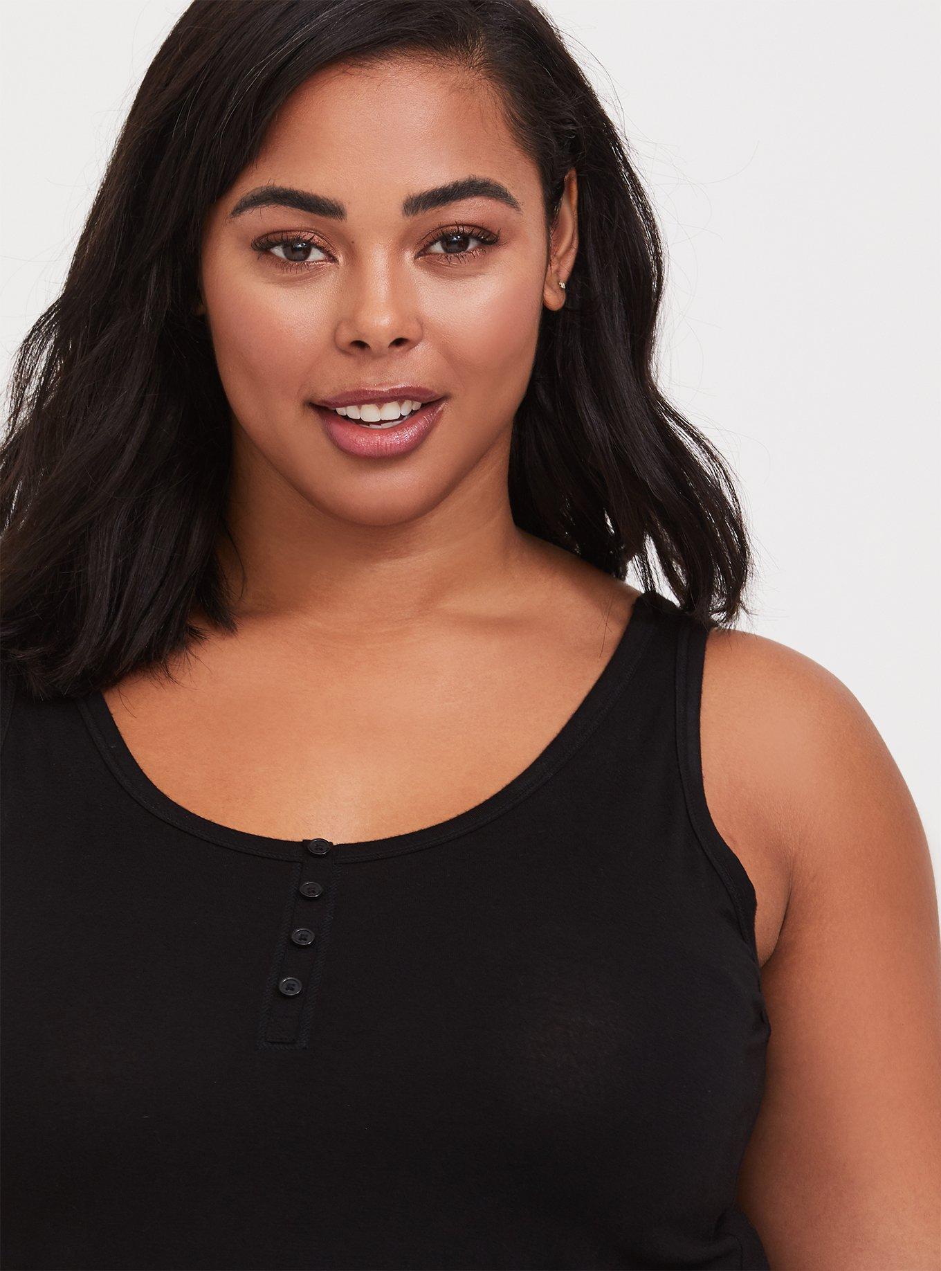 Plus Size Super Soft Henley Sleeveless Sleep Romper, DEEP BLACK, alternate