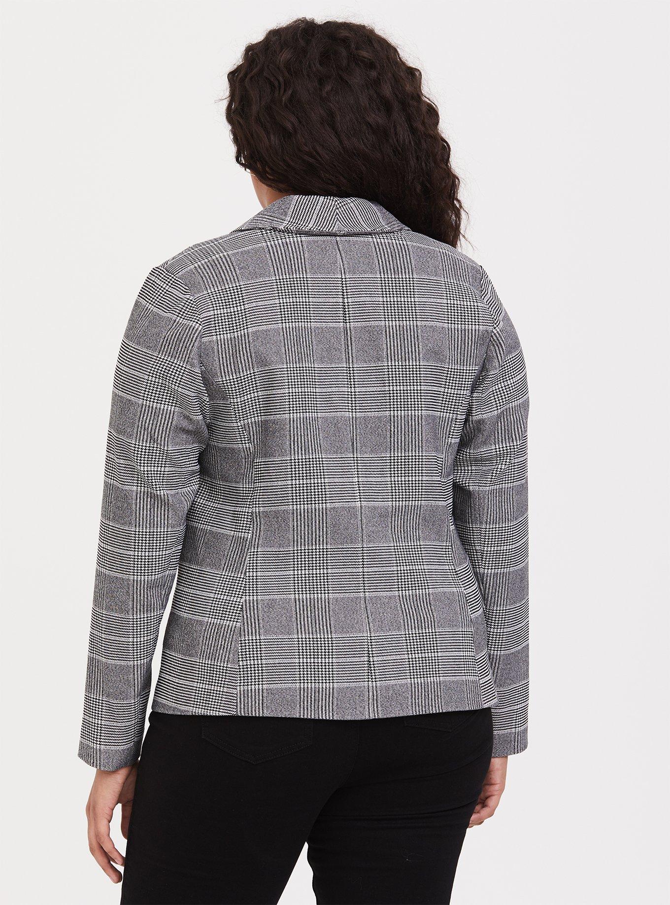 Black Plaid Houndstooth Cutaway Stretch Blazer, NONEC, alternate
