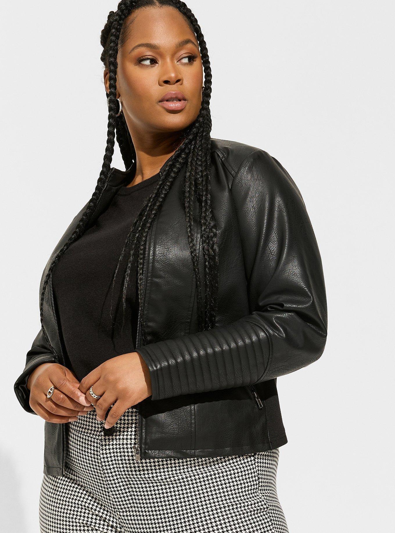 Black collarless shop faux leather jacket