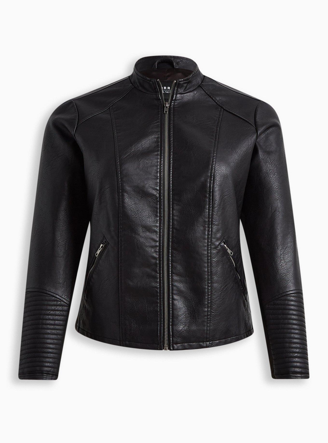 Faux Leather Collarless Moto Jacket