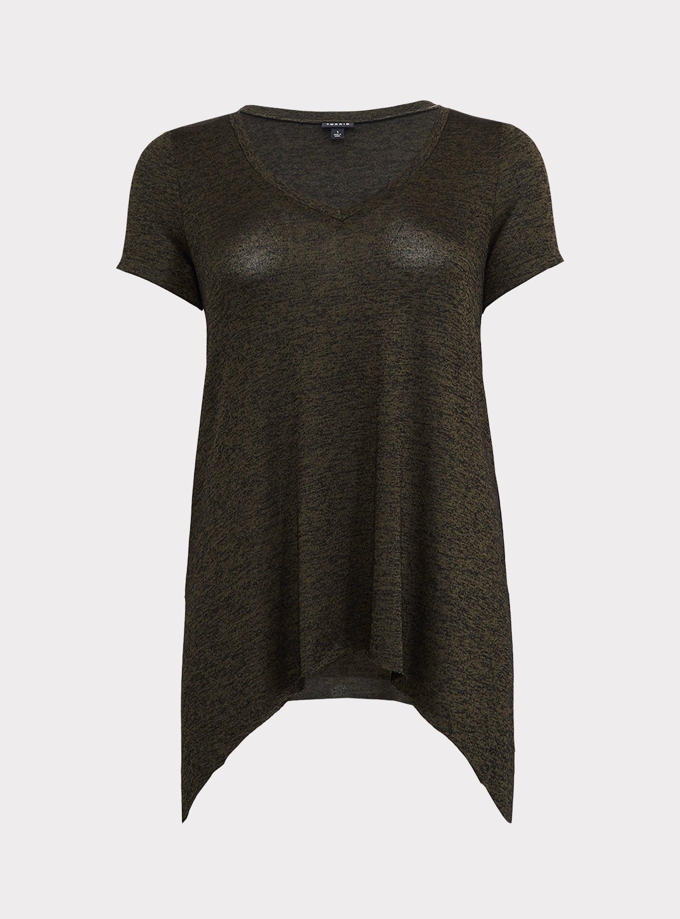 Plus Size Super Soft Plush V-Neck Sharkbite Hem Tee, DEEP DEPTHS, hi-res