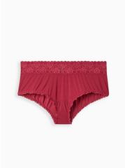 Second Skin Mid-Rise Cheeky Lace Trim Panty, BEAUJOLAIS BURGUNDY, hi-res