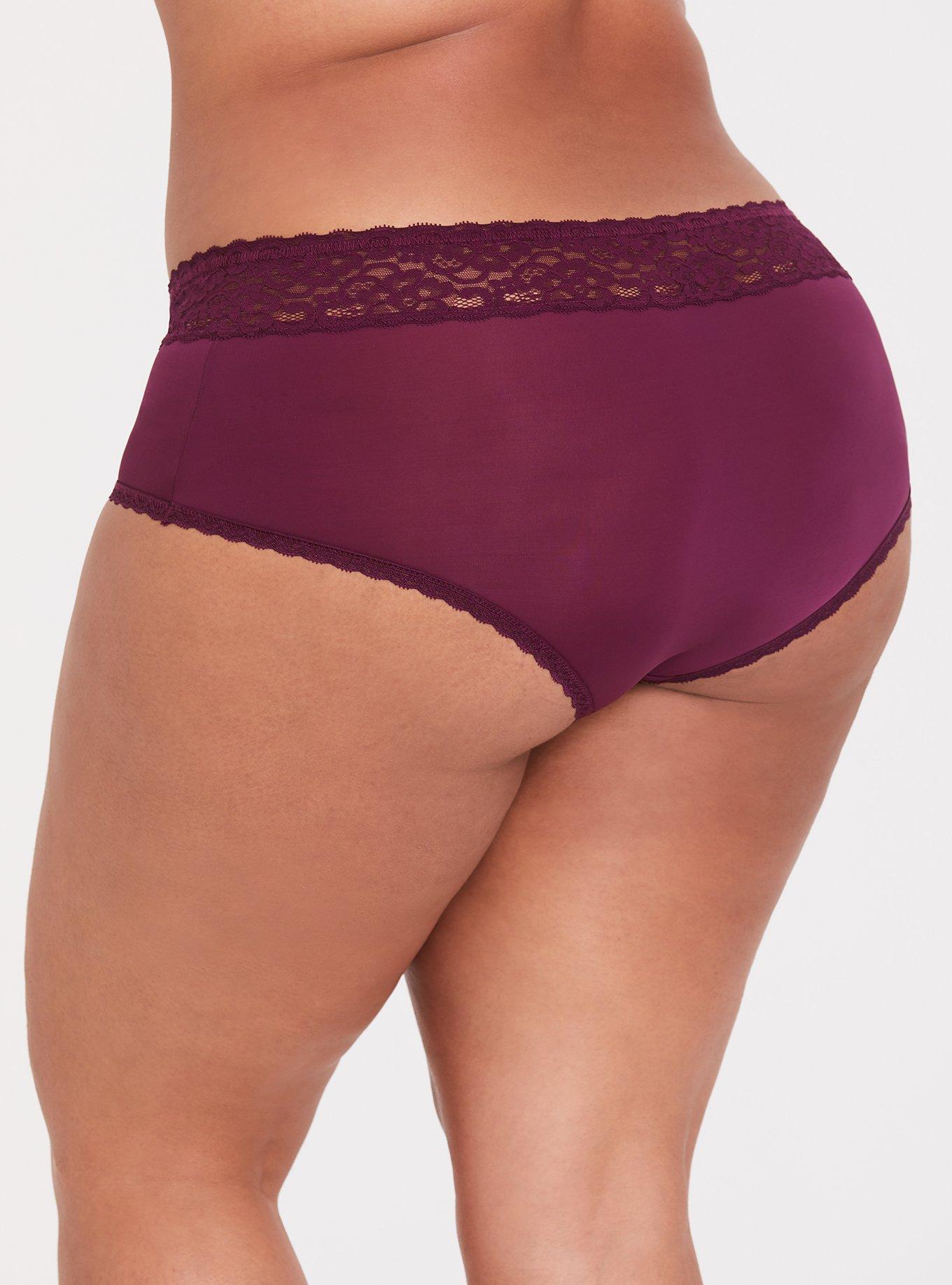 Second Skin Mid-Rise Cheeky Lace Trim Panty, DEEP MERLOT, alternate