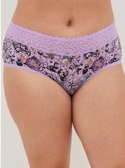 Second Skin Mid-Rise Cheeky Lace Trim Panty, EVERYTHING TATTOO PURPLE, alternate