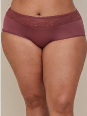 Second Skin Mid-Rise Cheeky Lace Trim Panty, WILD GINGER BURGUNDY, alternate